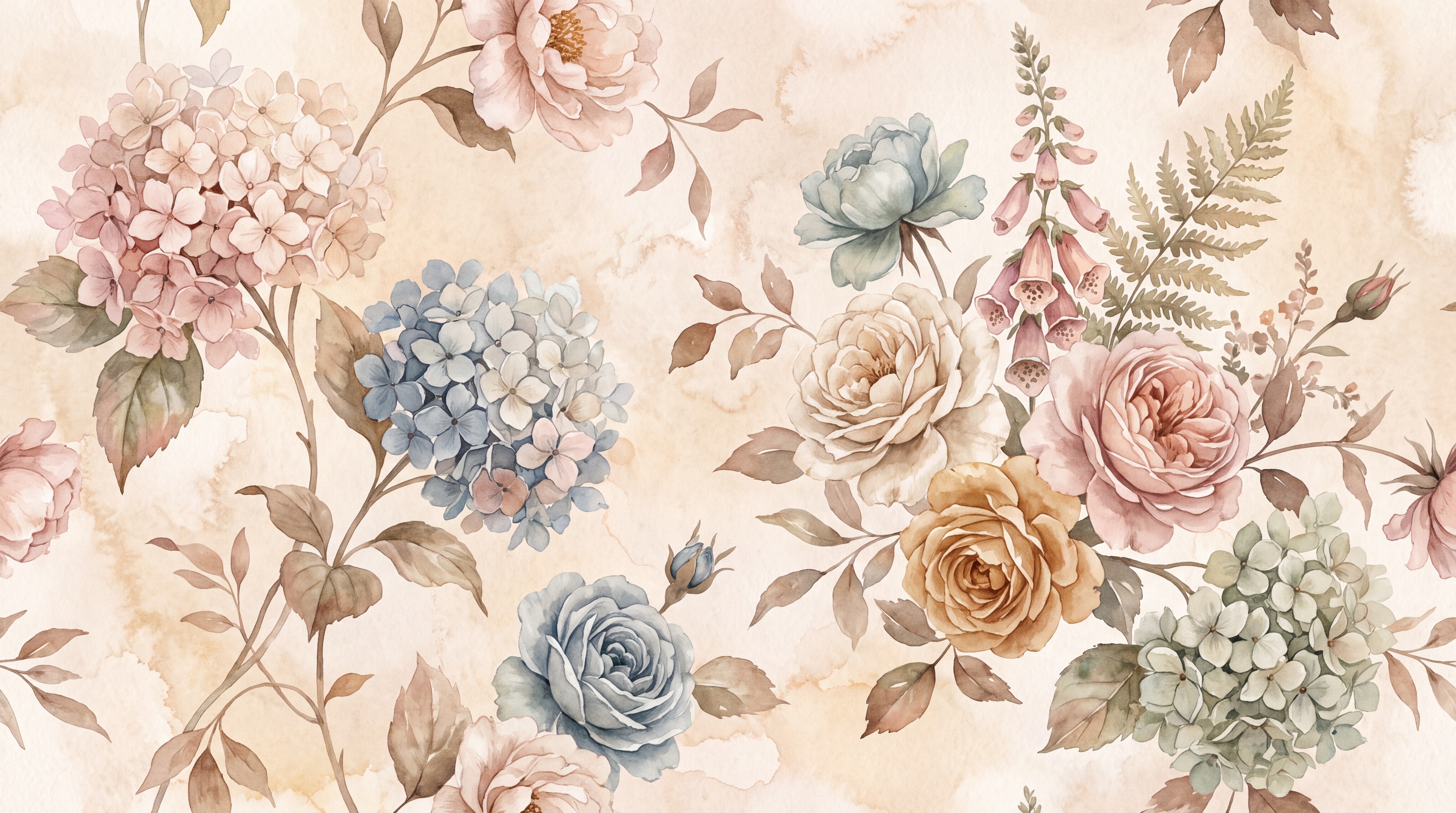 Blue Pattern Decorative Wallpaper Mural Layered Illustrated Wallpaper, Peel-and-stick Finish
