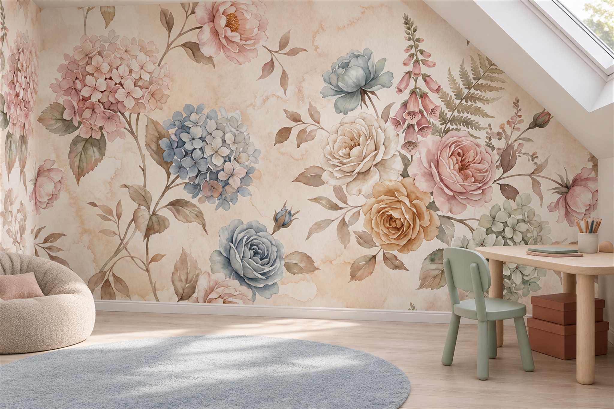 Blue Pattern Decorative Wallpaper Mural Layered Illustrated Wallpaper Dining-room-wallpaper-murals, Peel-and-stick Finish