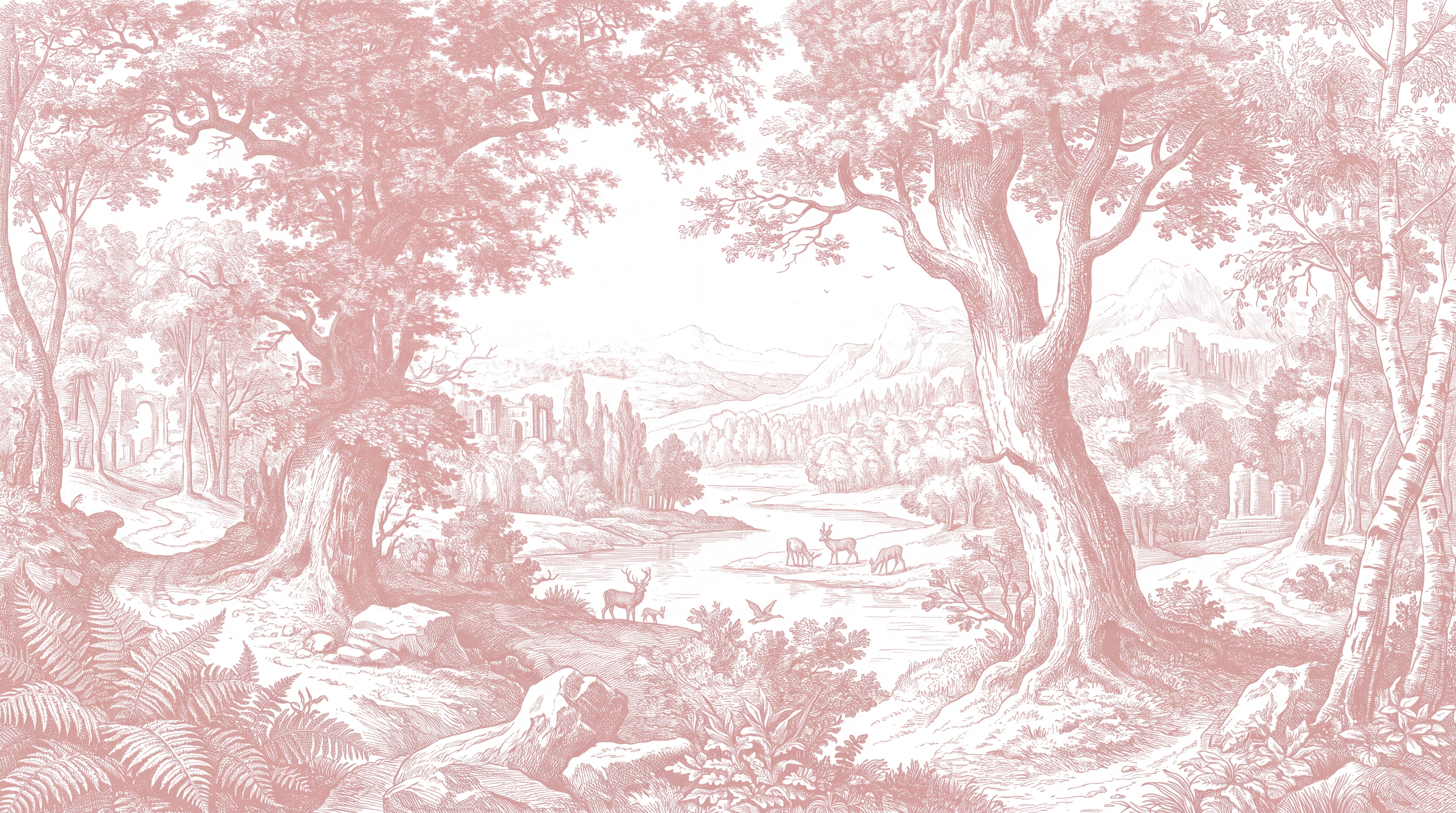 Pink Forest Scenic Wallpaper Mural, Peel-and-stick Finish