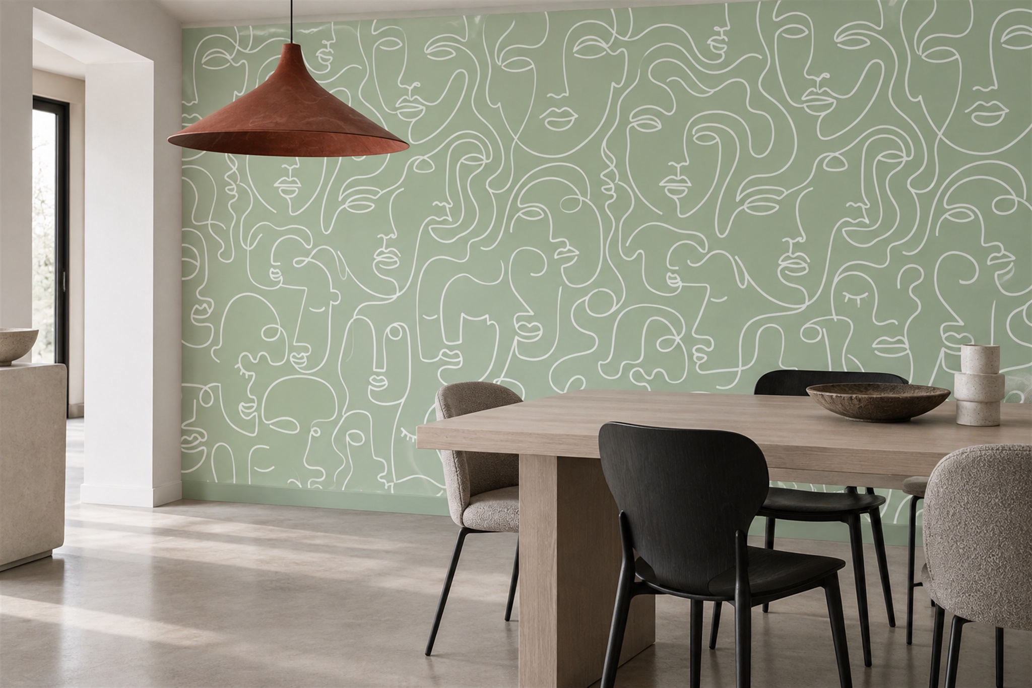 Sage Pattern Decorative Atmospheric Wallpaper Mural Dining-room-wallpaper-murals, Peel-and-stick Finish