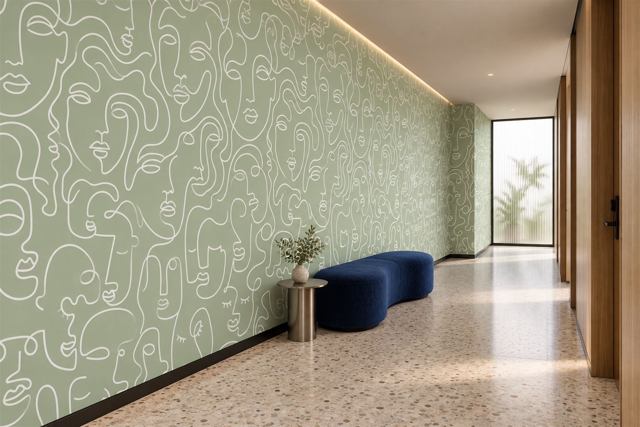 Sage Pattern Decorative Atmospheric Wallpaper Mural Home-office-wallpaper-murals, Peel-and-stick Finish