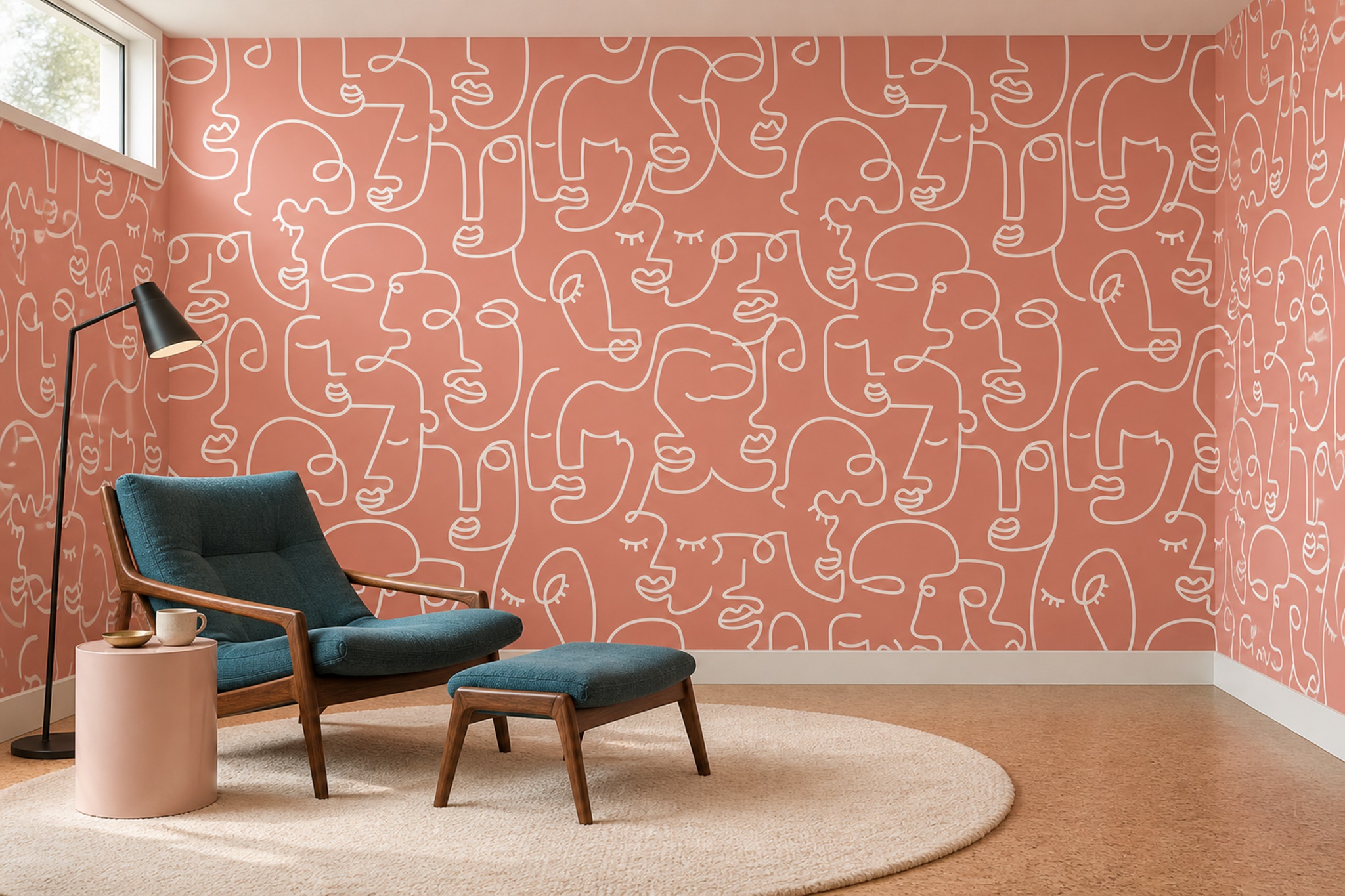 Coral Pattern Decorative Wallpaper Mural Home-office-wallpaper-murals, Shown In A Home Office, Peel-and-stick Finish