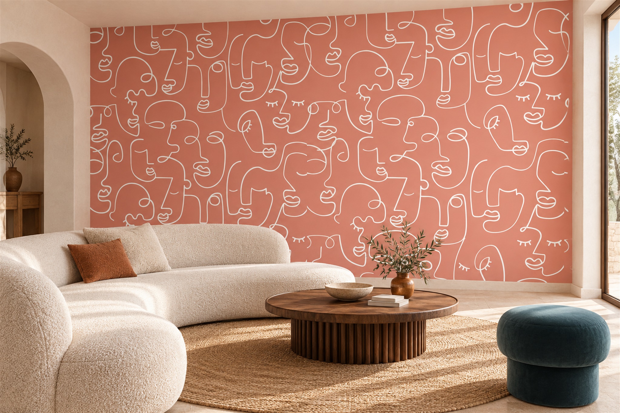 Coral Pattern Decorative Wallpaper Mural Accent-wall-wallpaper-murals, Peel-and-stick Finish