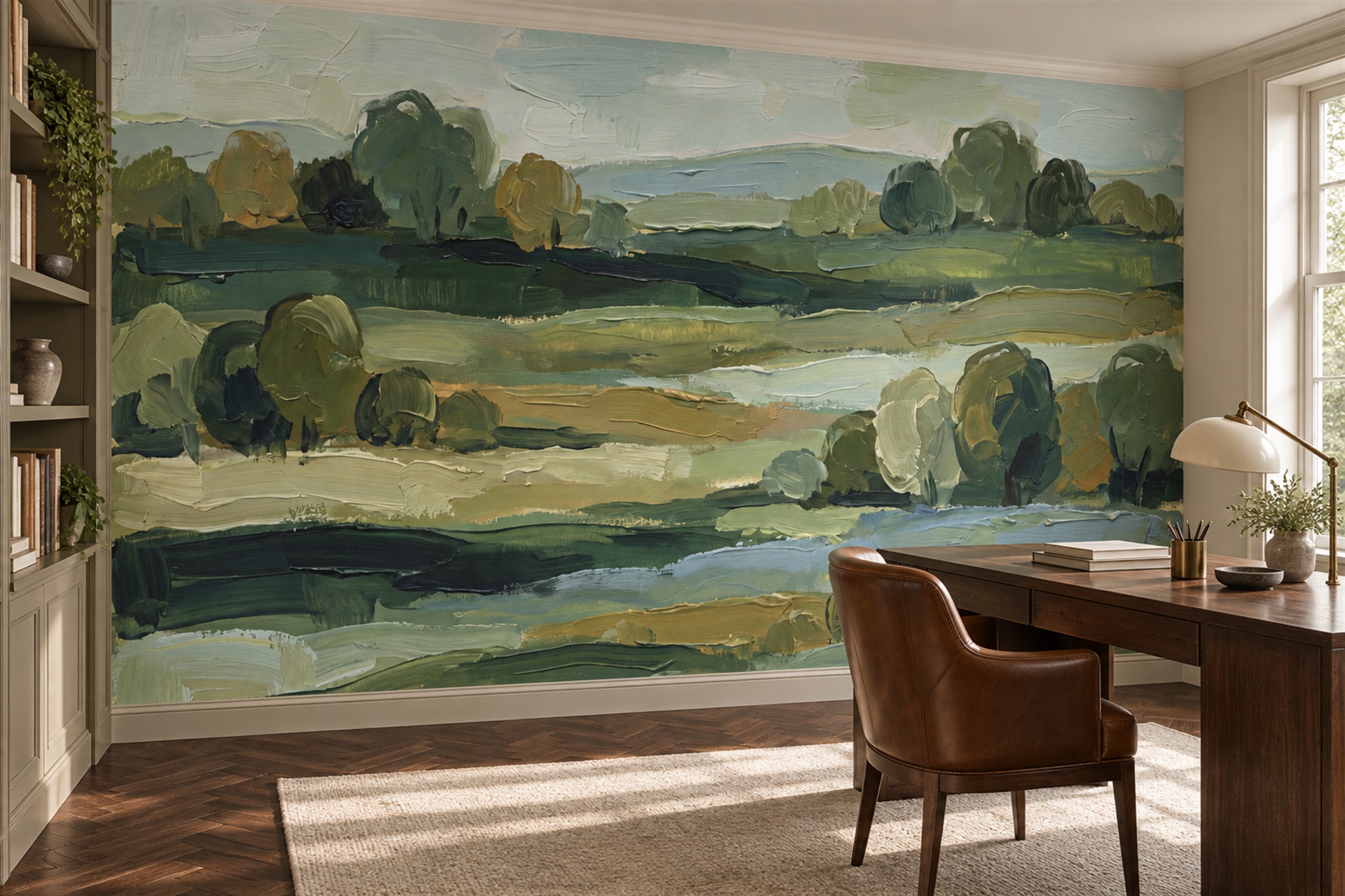 Olive Pattern Decorative Painterly Wallpaper Mural Home-office-wallpaper-murals, Peel-and-stick Finish