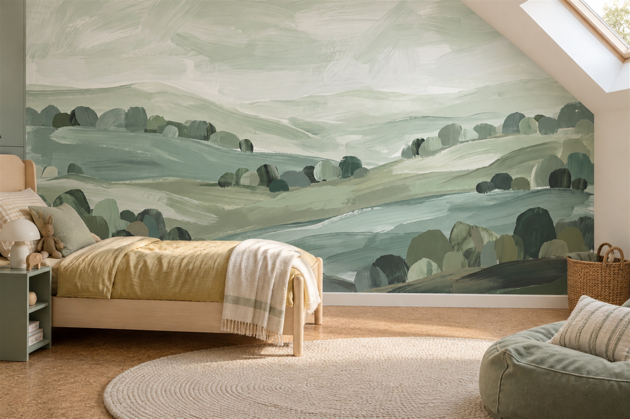 Sage Valley Scenic Wallpaper Mural Accent-wall-wallpaper-murals, Peel-and-stick Finish