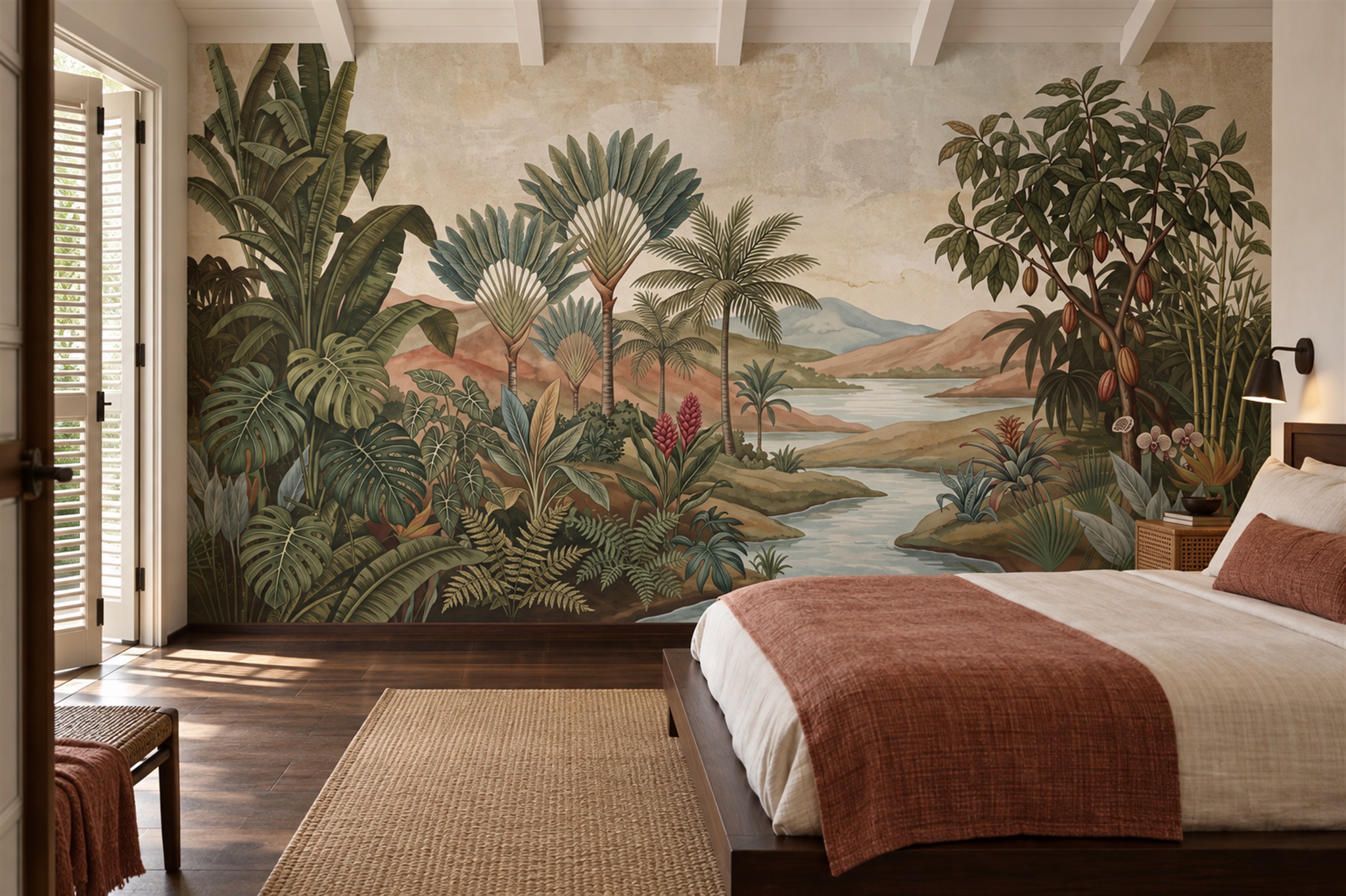 Olive Jungle Scenic Decorative Wallpaper Mural Bedroom-wallpaper-murals, Peel-and-stick Finish