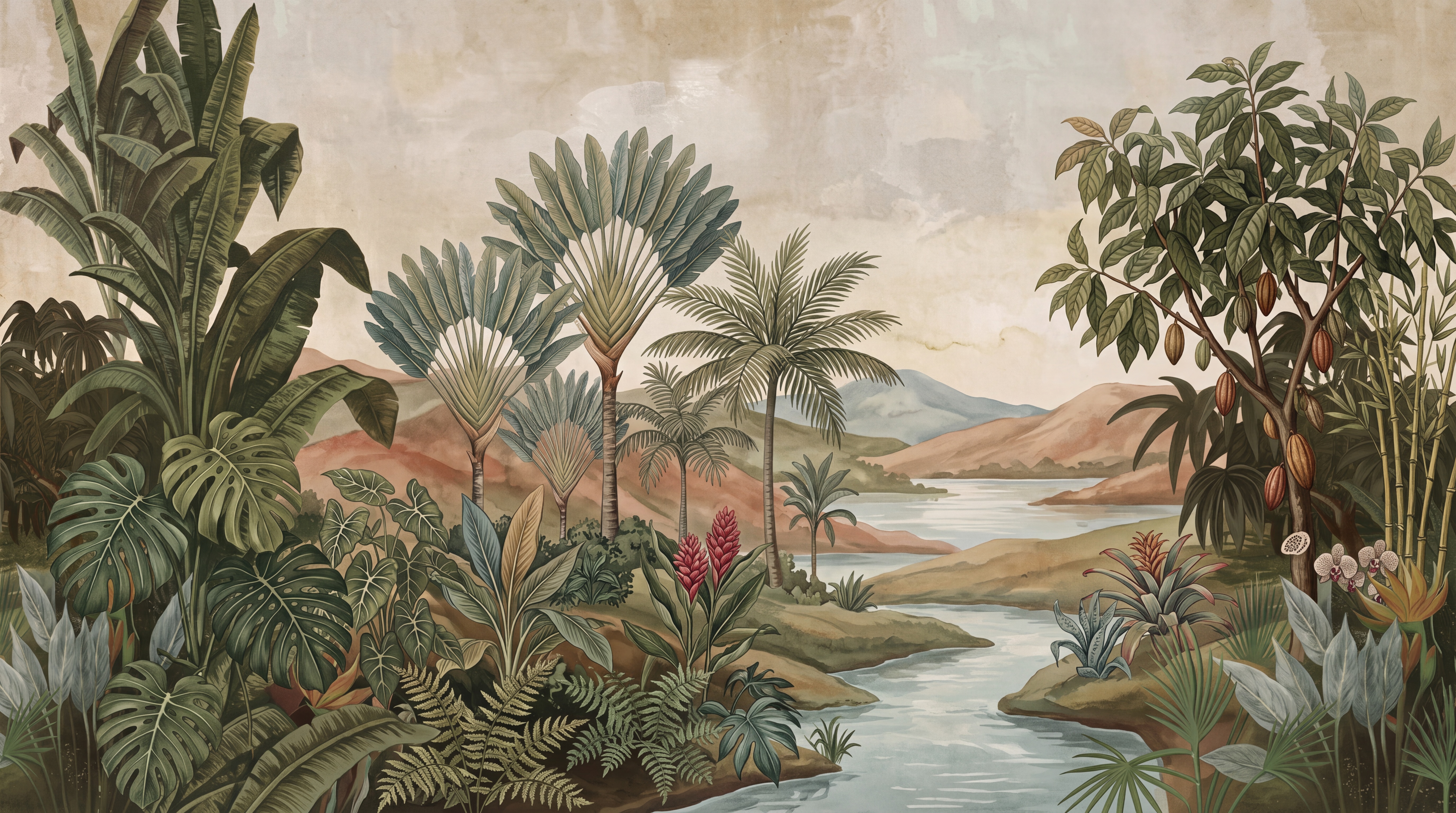 Olive Jungle Scenic Decorative Wallpaper Mural, Peel-and-stick Finish
