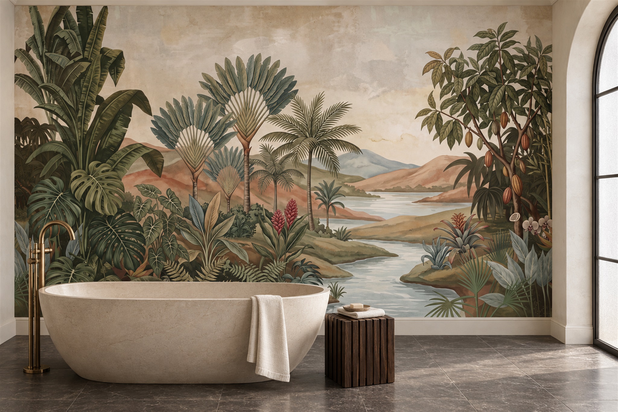 Olive Jungle Scenic Decorative Wallpaper Mural Dining-room-wallpaper-murals, Peel-and-stick Finish