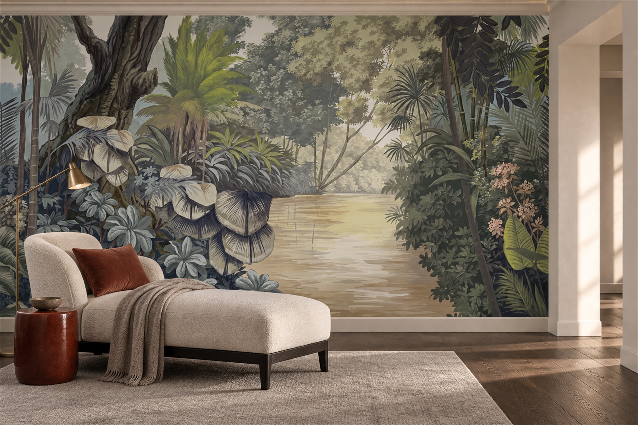 Tropical Forest River Clearing Wallpaper Mural — Wallpaper Mural Design, Peel-and-stick Finish