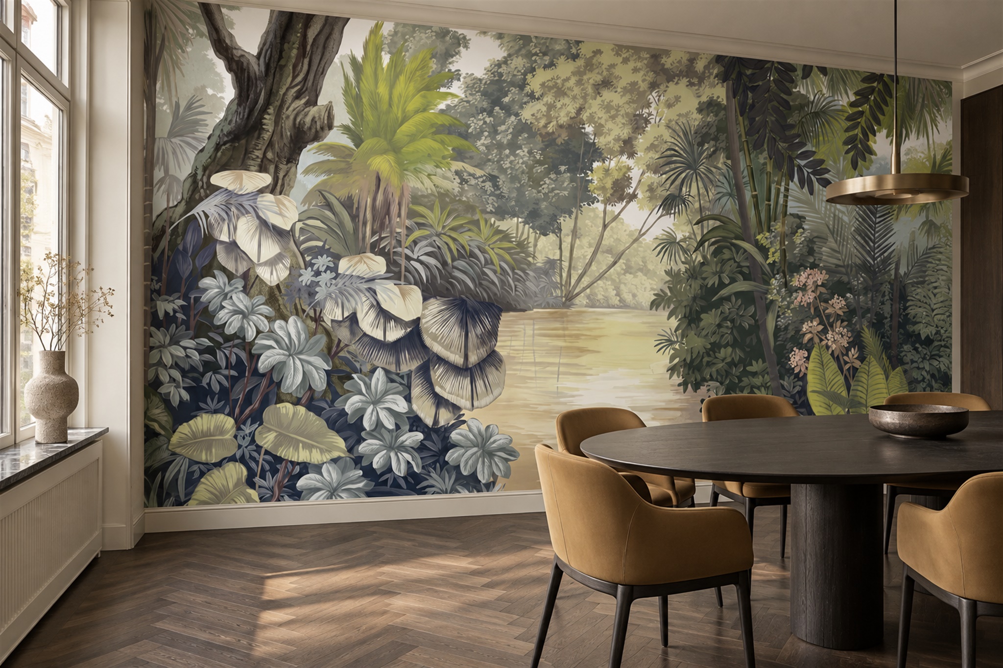 Green River Scenic Wallpaper Mural Dining-room-wallpaper-murals, Shown In A Dining Room, Peel-and-stick Finish