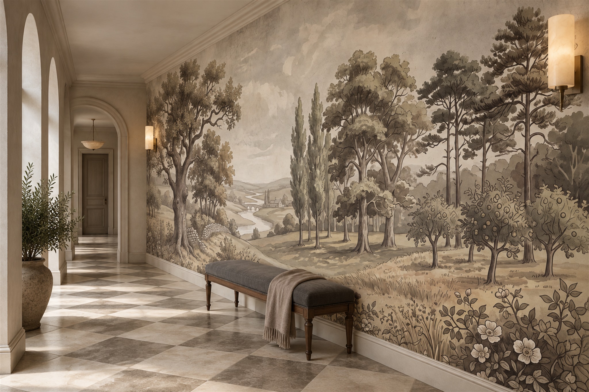 Sepia Pattern Decorative Wallpaper Mural Accent-wall-wallpaper-murals, Peel-and-stick Finish