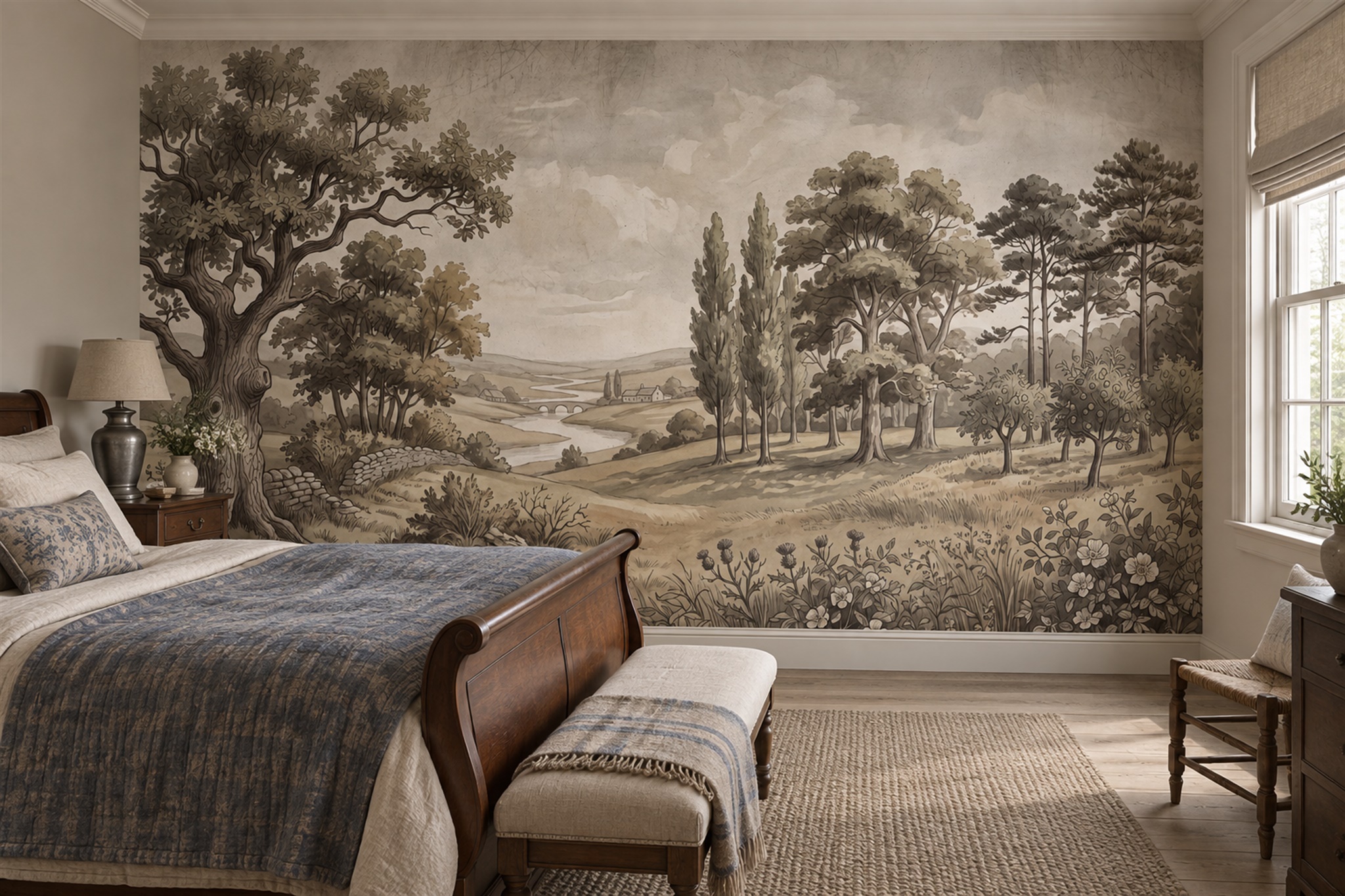 Sepia Pattern Decorative Wallpaper Mural Bedroom-wallpaper-murals, Peel-and-stick Finish