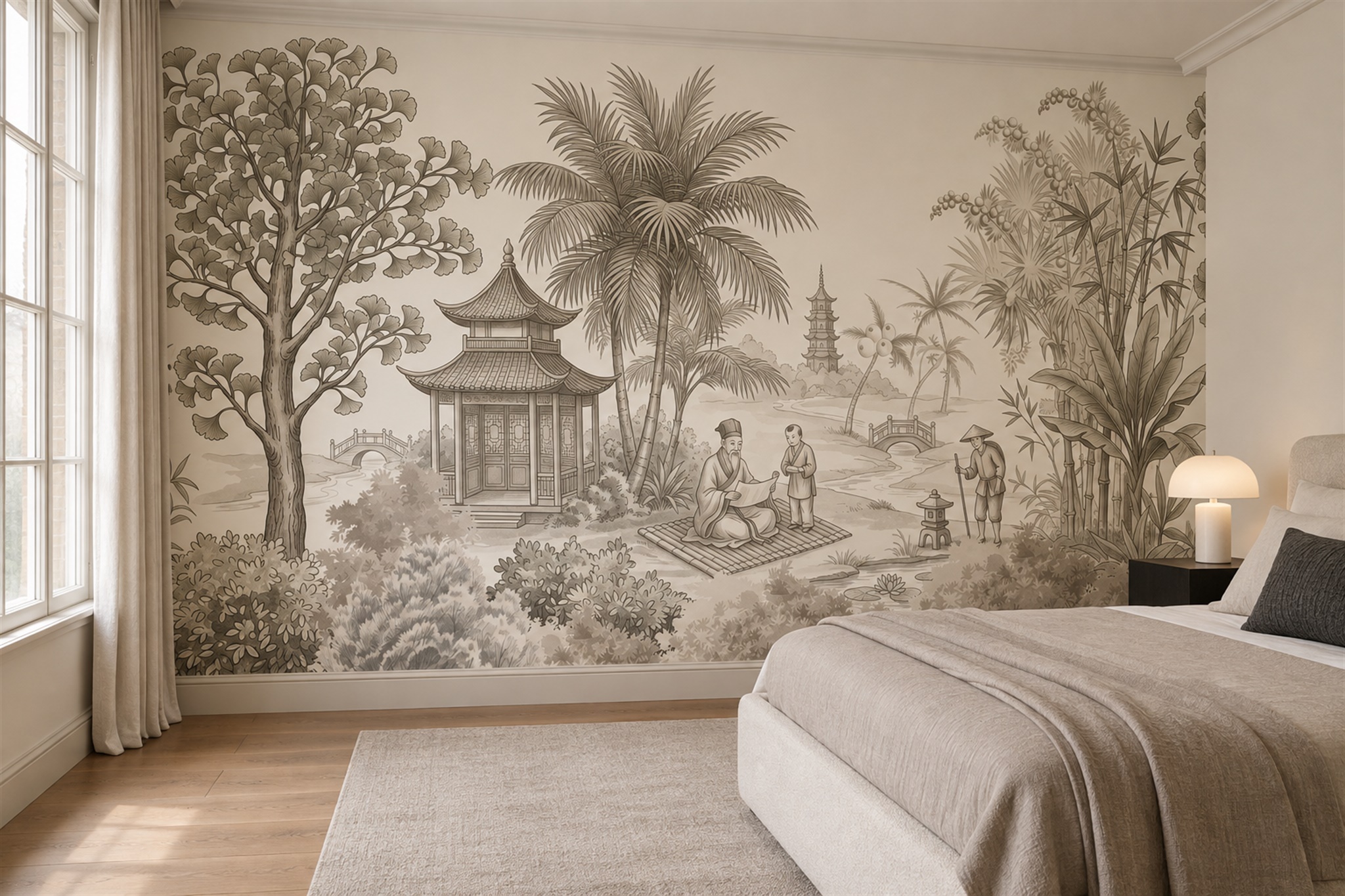 Taupe Pattern Decorative Atmospheric Wallpaper Mural Bedroom-wallpaper-murals, Peel-and-stick Finish