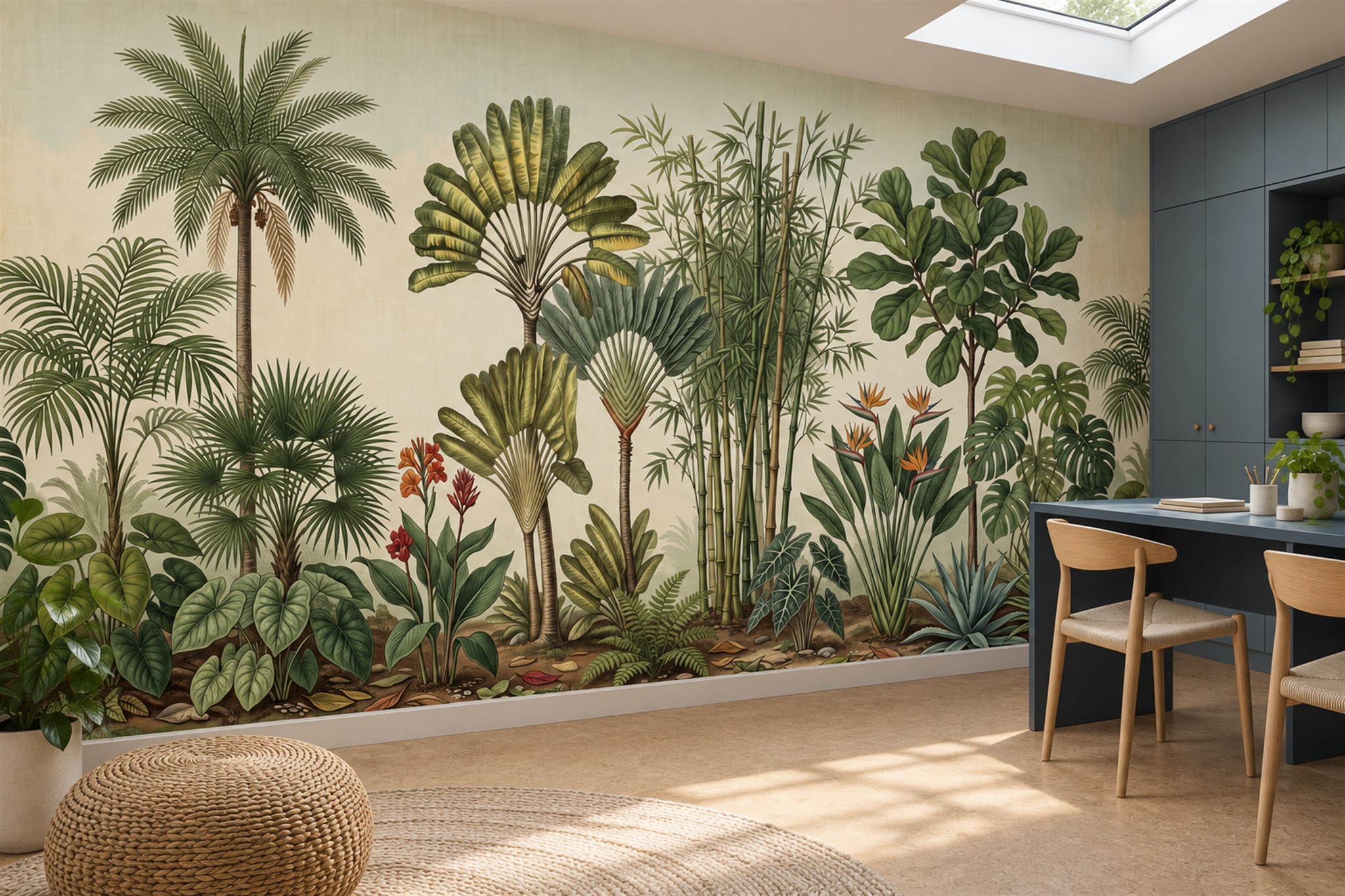 Green Tropical Artful Layered Wallpaper Mural Accent-wall-wallpaper-murals, Peel-and-stick Finish