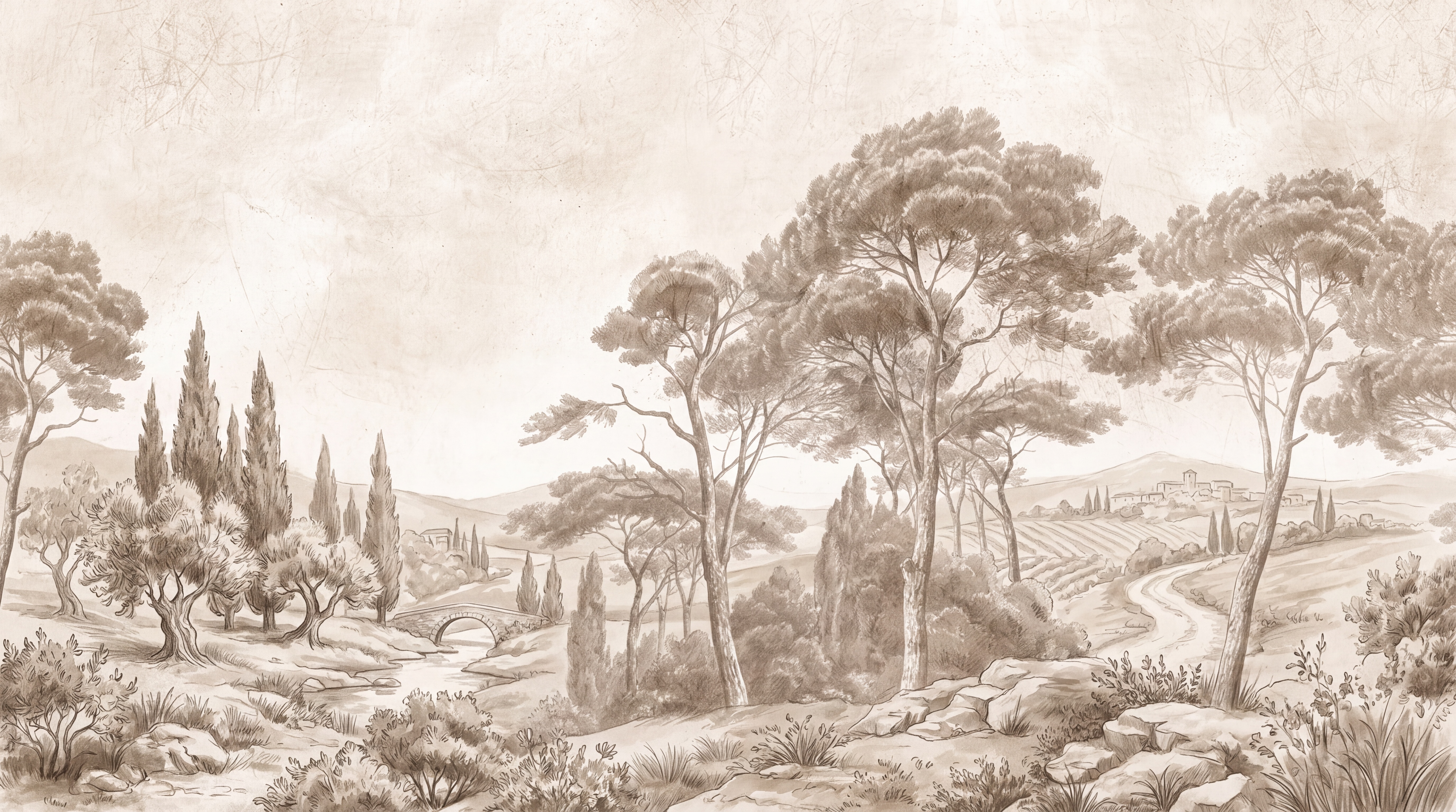 Taupe Pine Scenic Wallpaper Mural, Peel-and-stick Finish