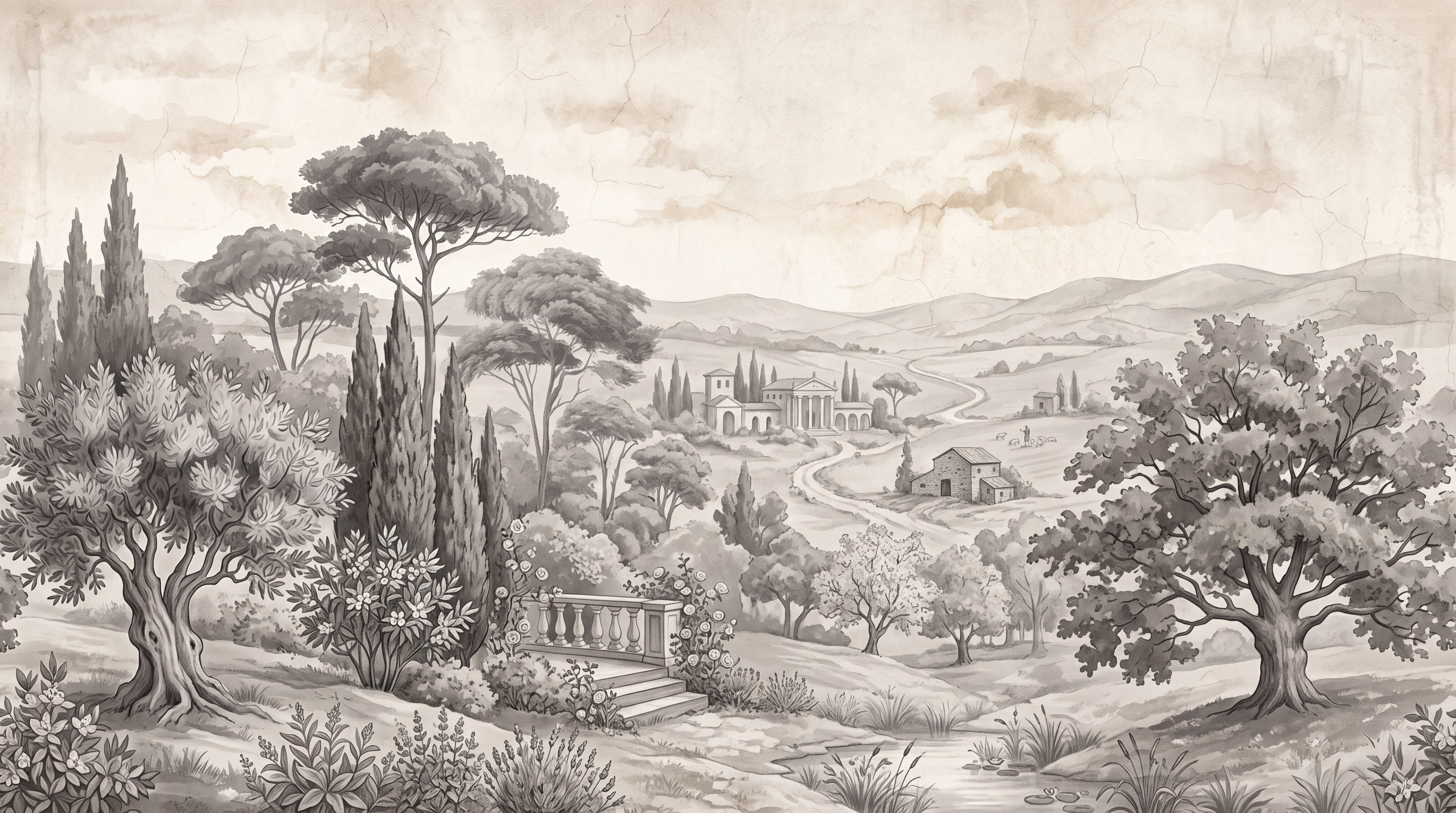 Grey Landscape Scenic Wallpaper Mural, Peel-and-stick Finish