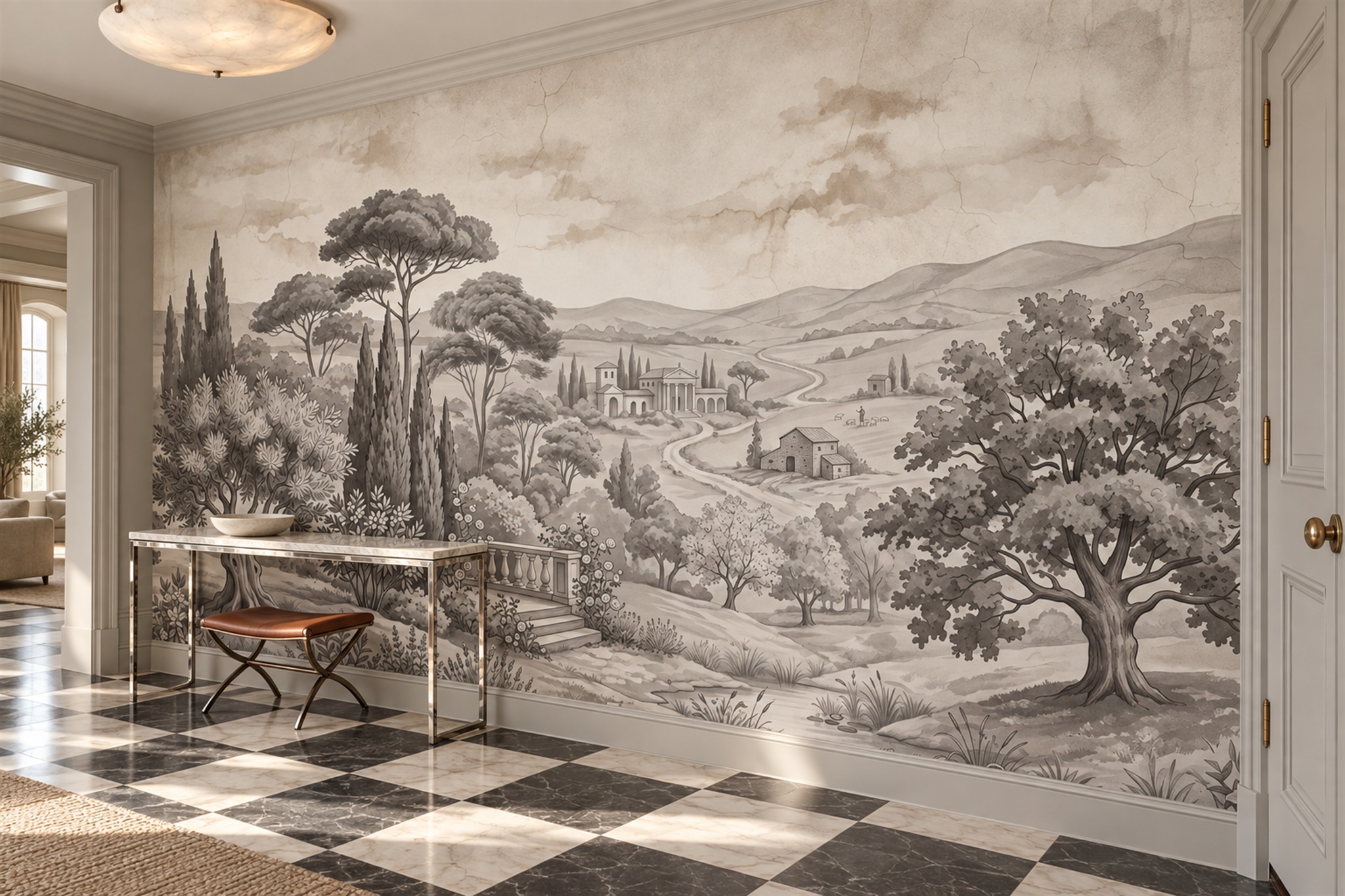 Grey Landscape Scenic Wallpaper Mural Entryway-wallpaper-murals, Peel-and-stick Finish