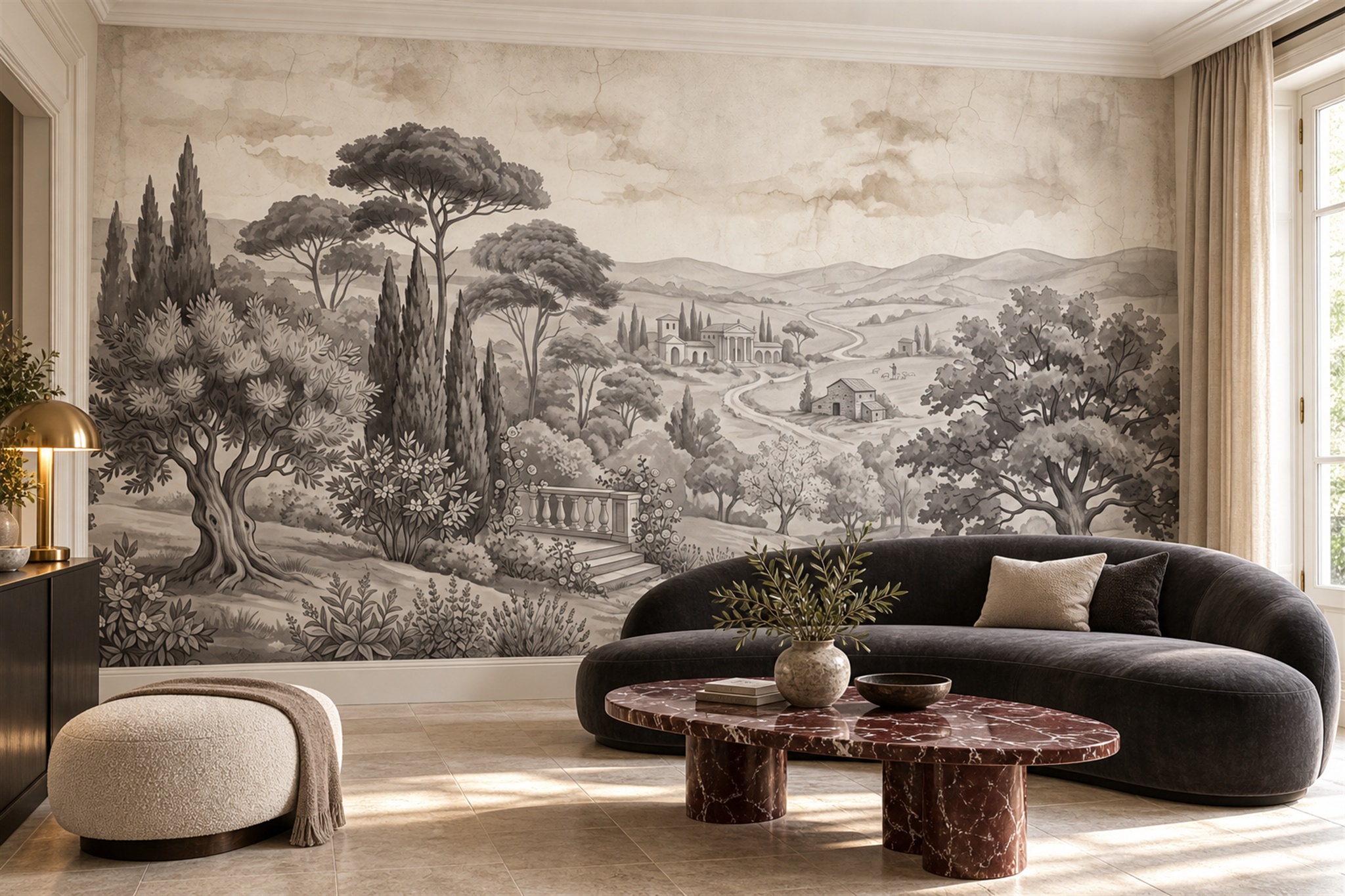 Grey Landscape Scenic Wallpaper Mural Home-office-wallpaper-murals, Peel-and-stick Finish
