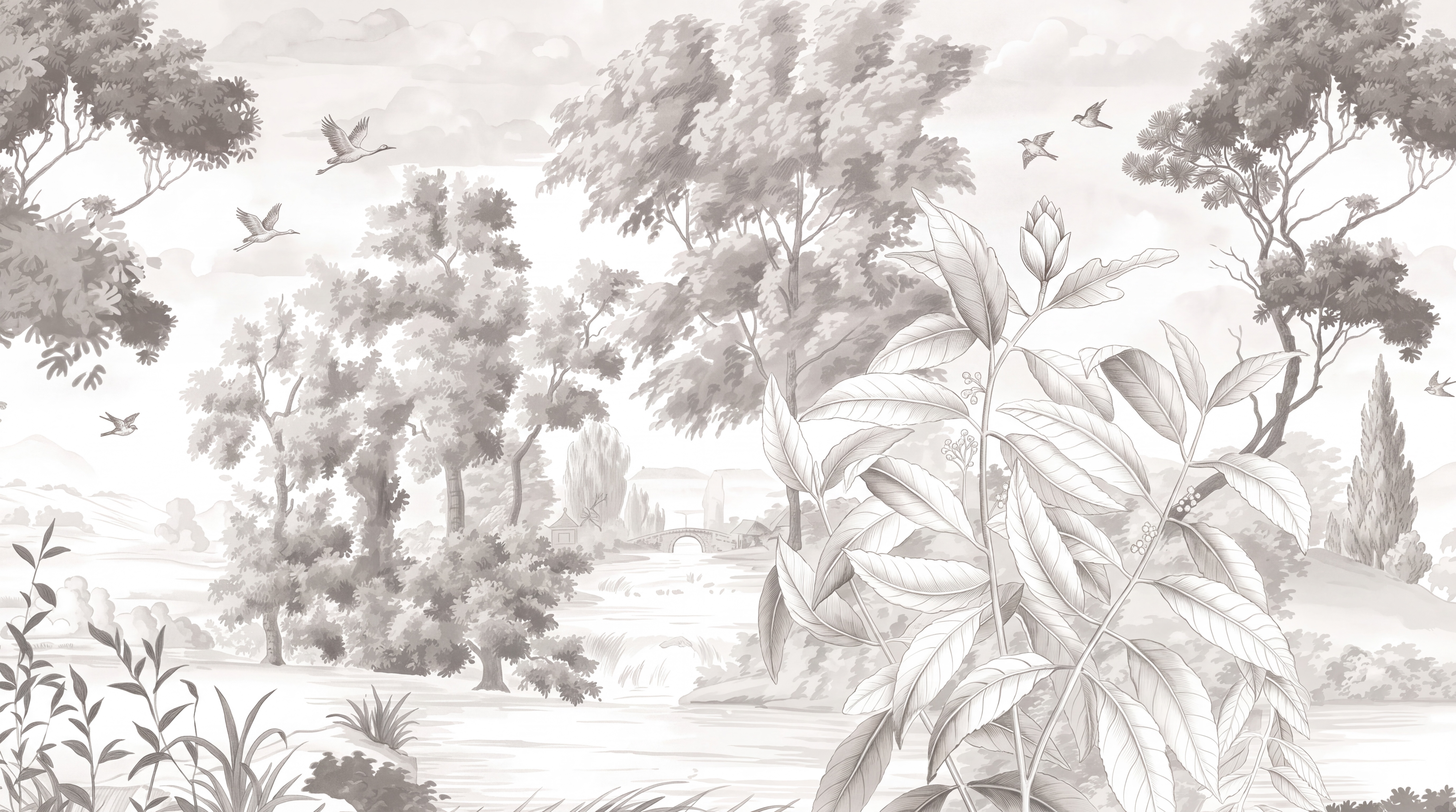 Taupe Jungle Scenic Wallpaper Mural, Peel-and-stick Finish