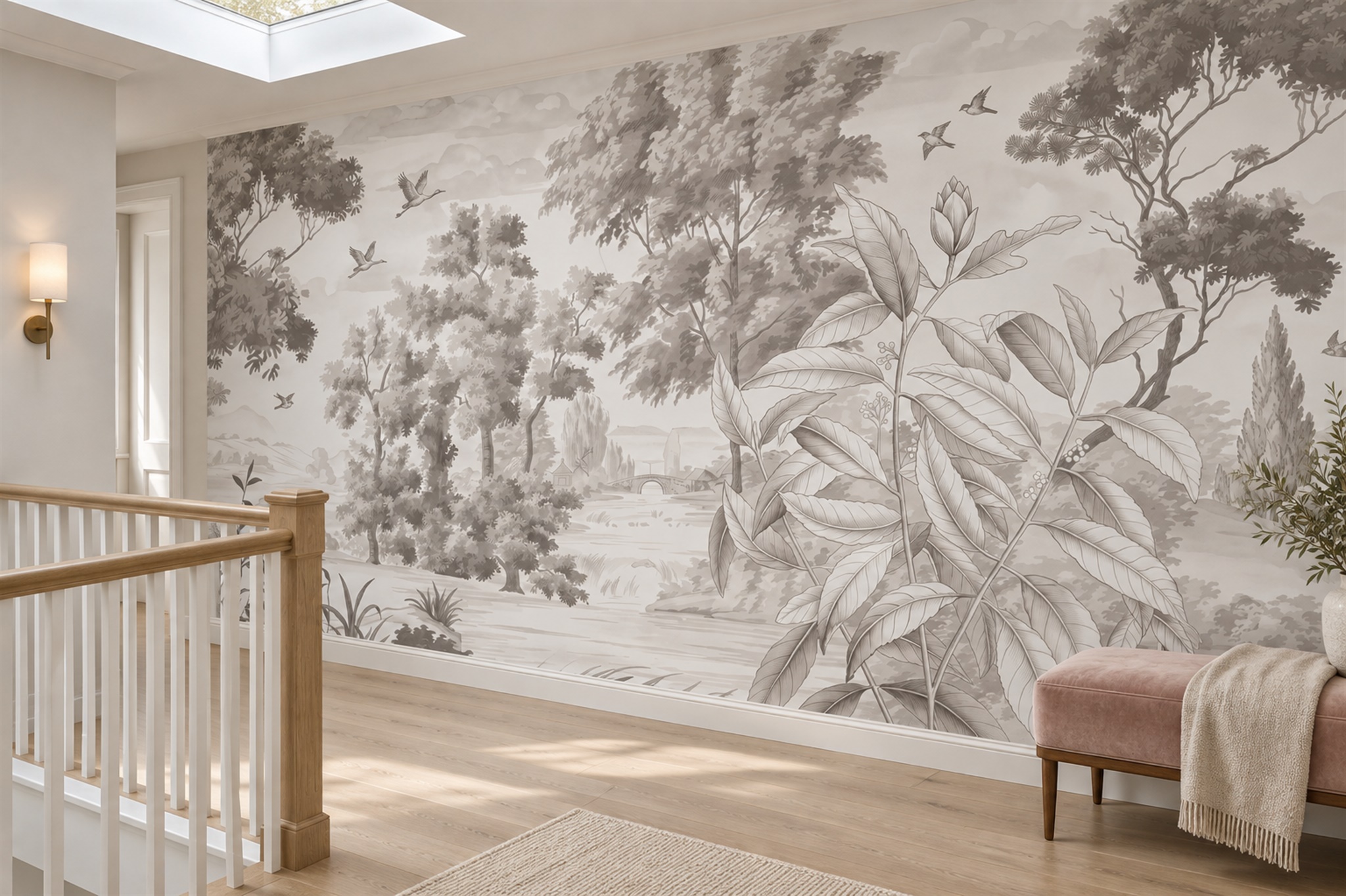 Taupe Jungle Scenic Wallpaper Mural Home-office-wallpaper-murals, Peel-and-stick Finish