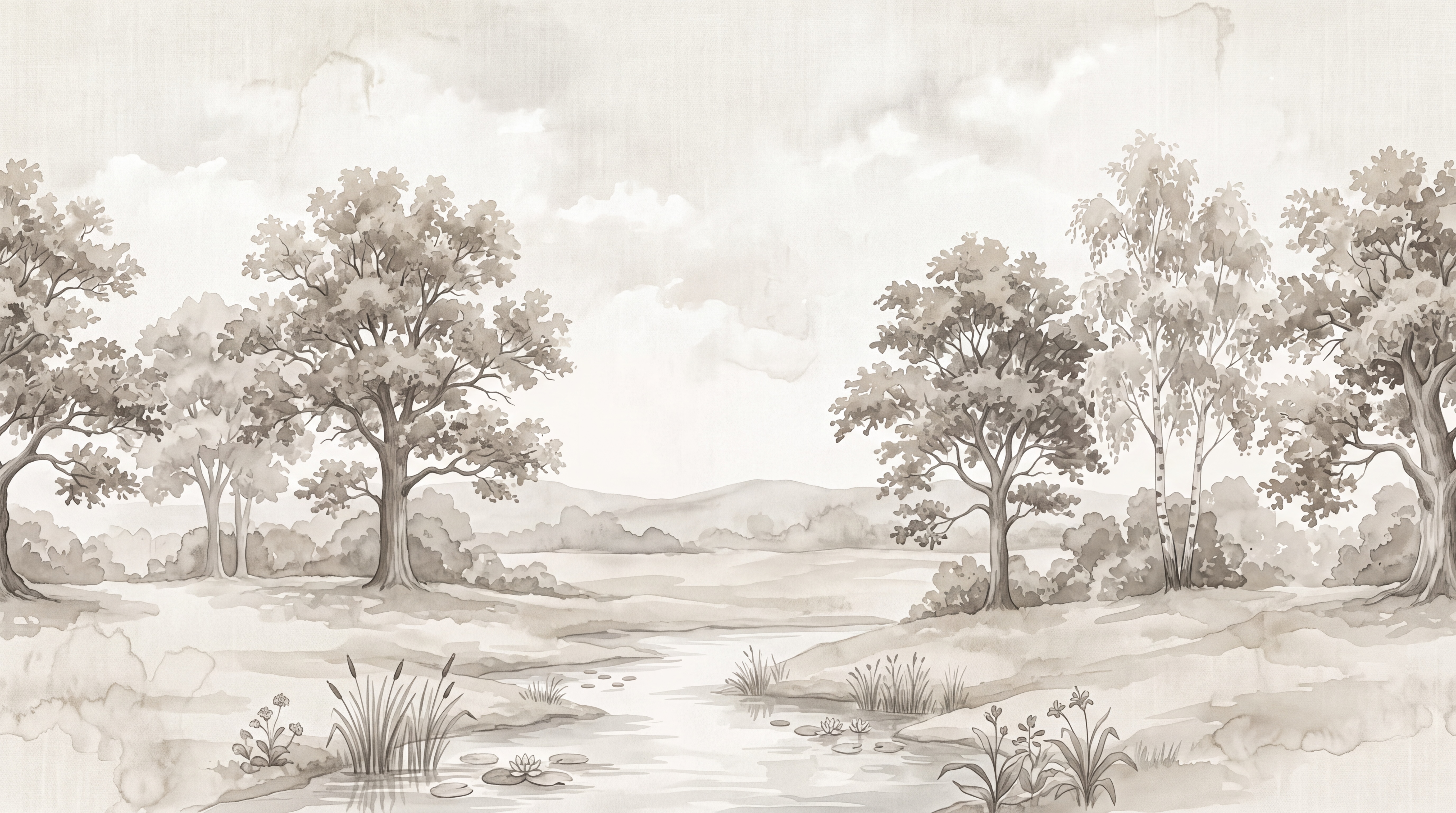 Beige River Scenic Wallpaper Mural, Peel-and-stick Finish