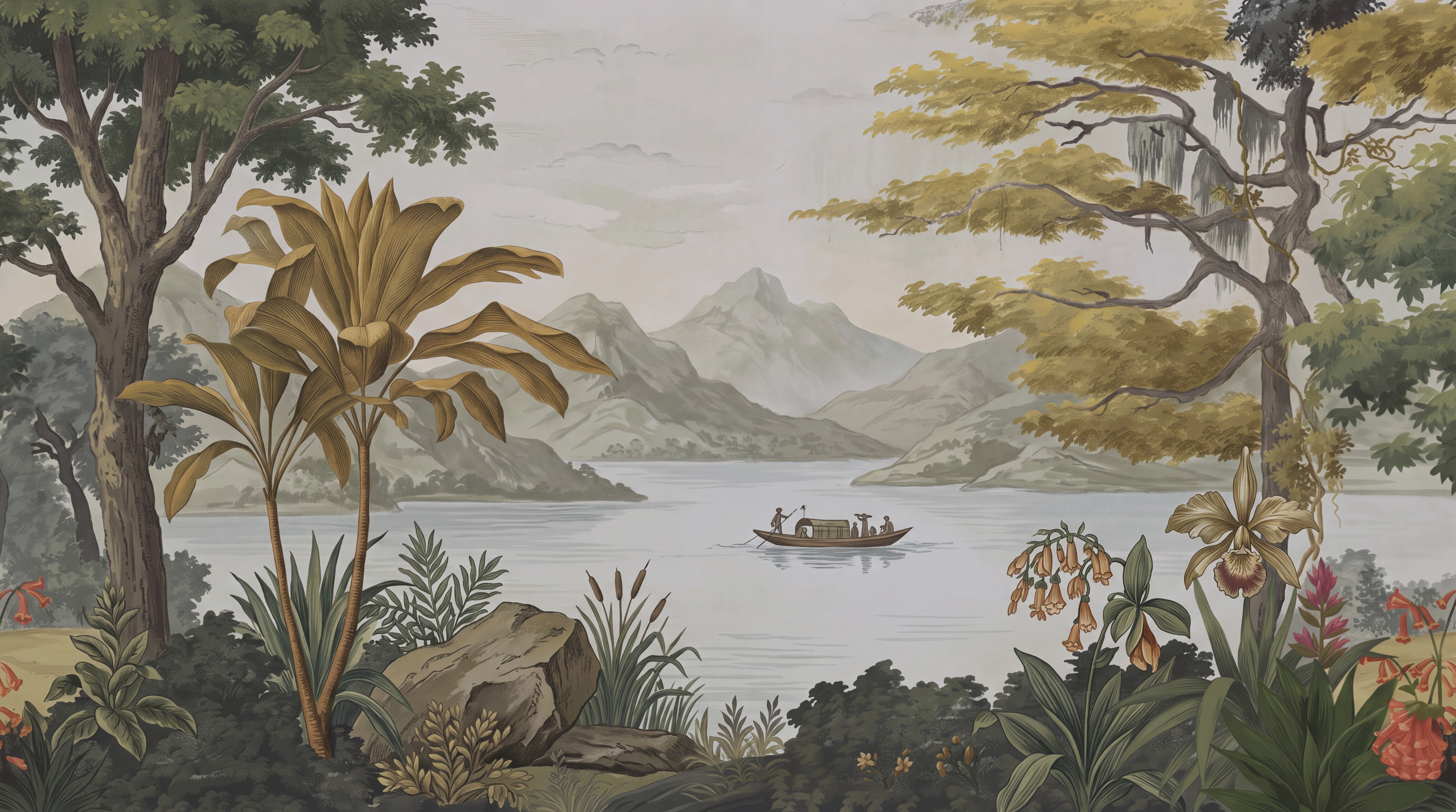 Olive Scenic Scenic Lake Wallpaper Mural Bedroom-wallpaper-murals, Peel-and-stick Finish