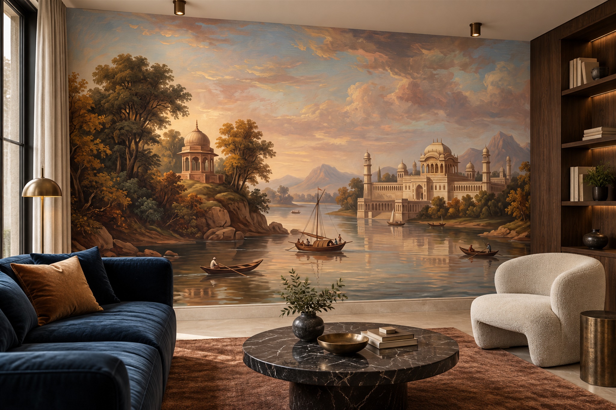 Gold Palace Scenic Wallpaper Mural Home-office-wallpaper-murals, Peel-and-stick Finish