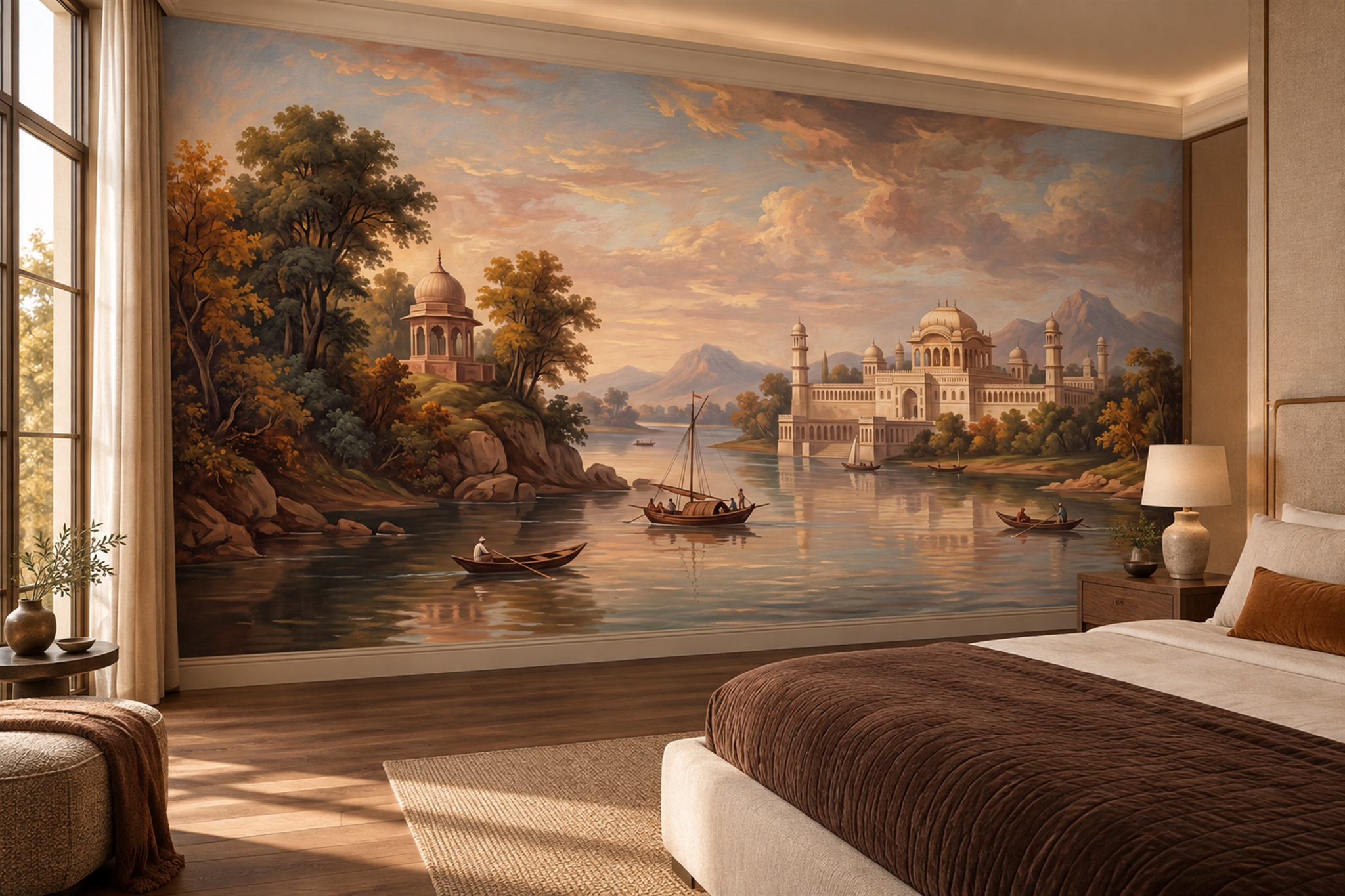 Gold Palace Scenic Wallpaper Mural Bedroom-wallpaper-murals, Peel-and-stick Finish