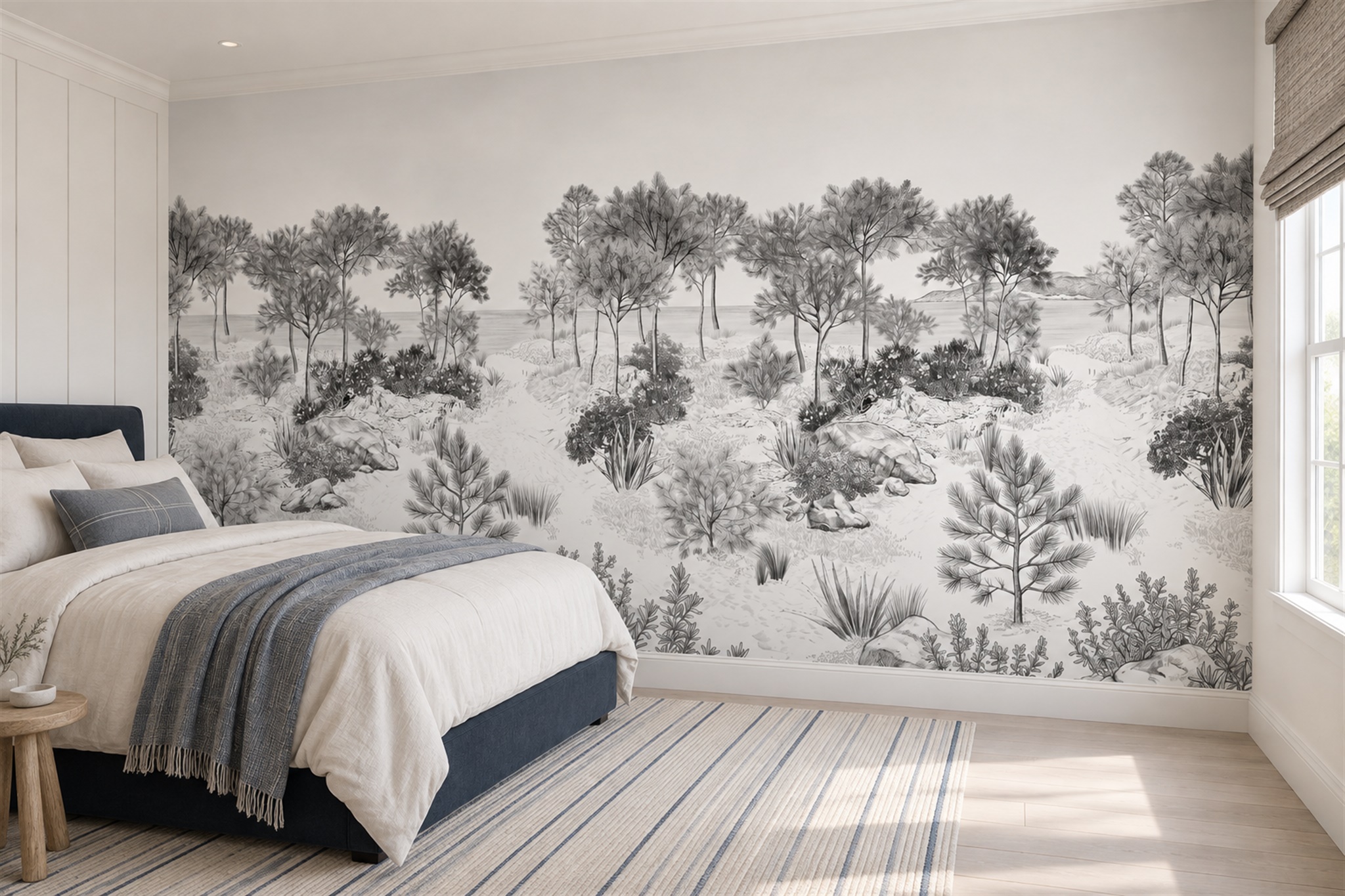 Grey Forest Scenic Watercolour Wallpaper Mural Bedroom-wallpaper-murals, Peel-and-stick Finish