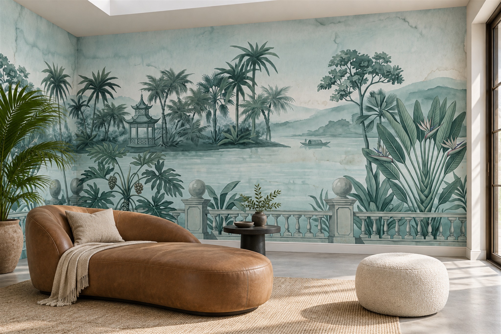 Aqua Pattern Decorative Layered Wallpaper Mural Accent-wall-wallpaper-murals, Peel-and-stick Finish