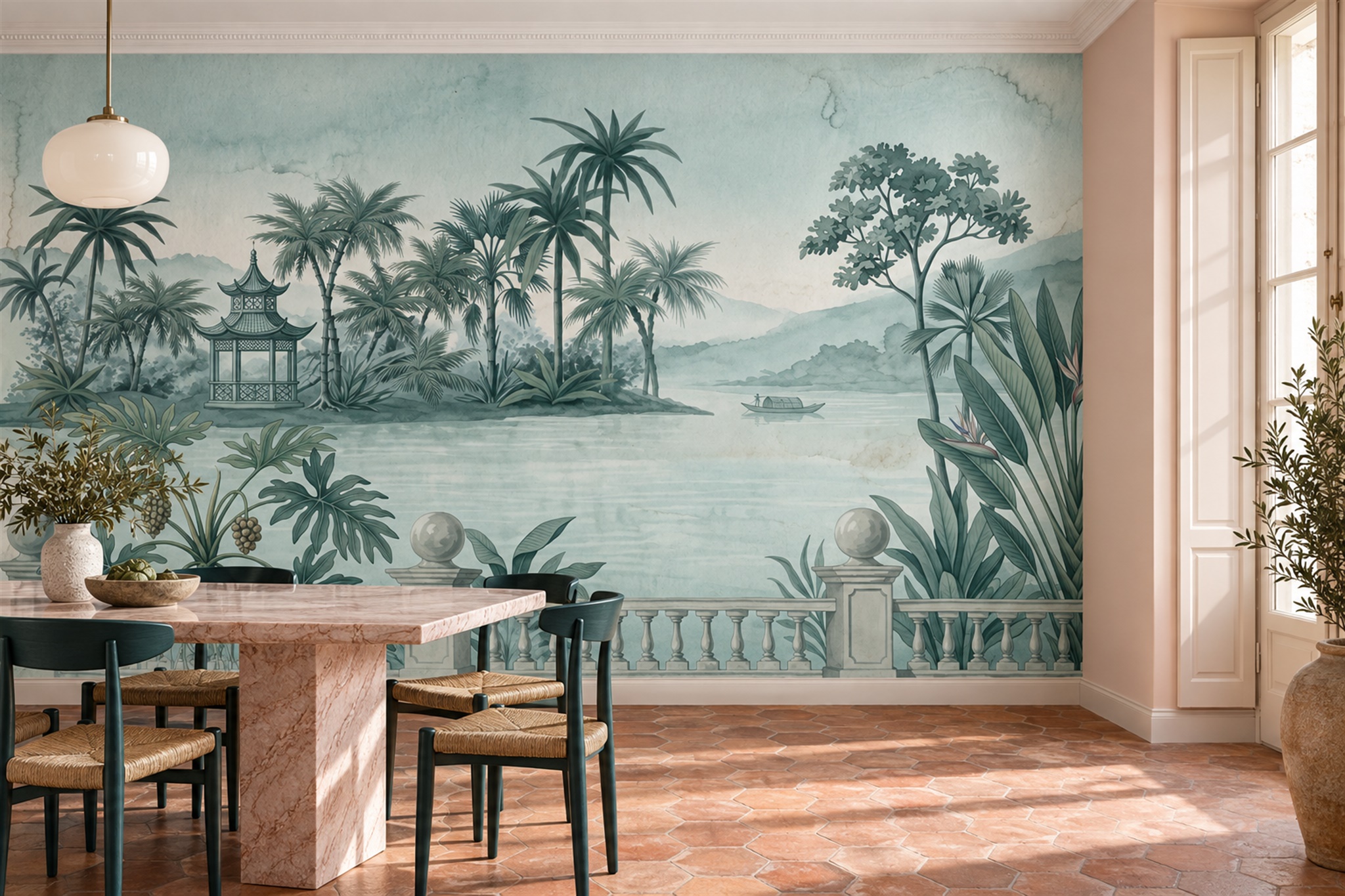 Aqua Pattern Decorative Layered Wallpaper Mural Bedroom-wallpaper-murals, Peel-and-stick Finish