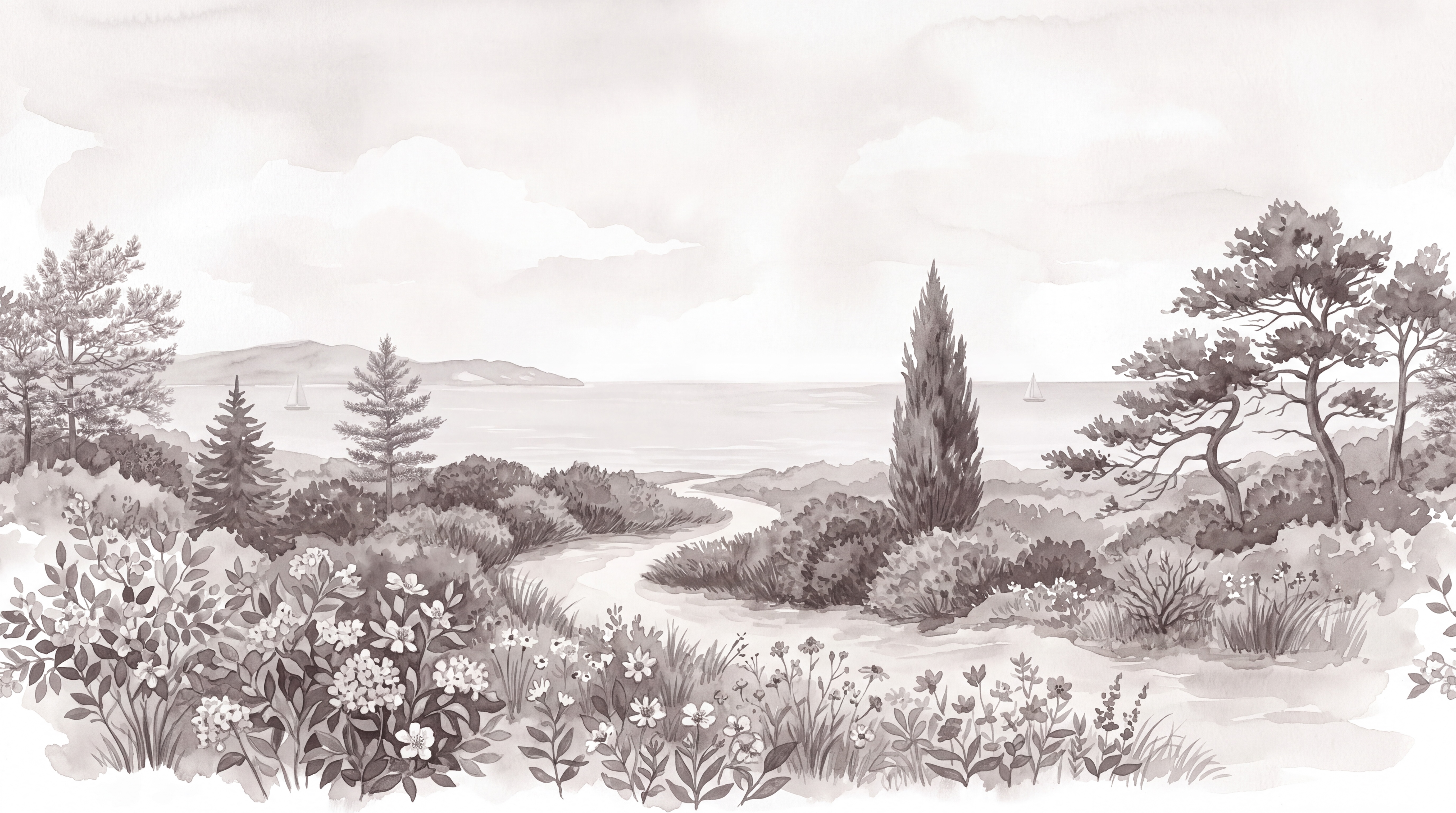 Taupe Coastal Scenic Decorative Wallpaper Mural, Peel-and-stick Finish