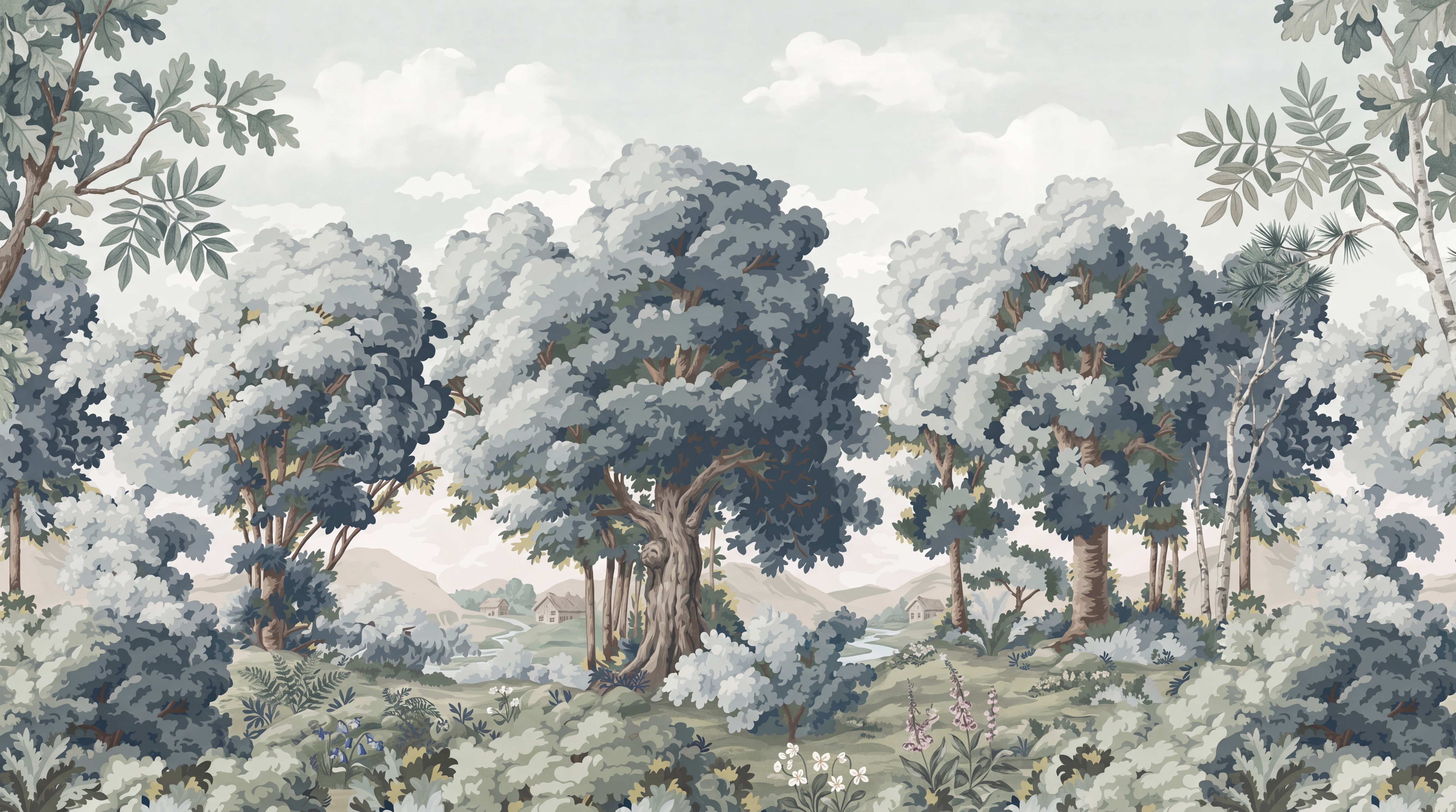 Blue Trees Scenic Wallpaper Mural, Peel-and-stick Finish