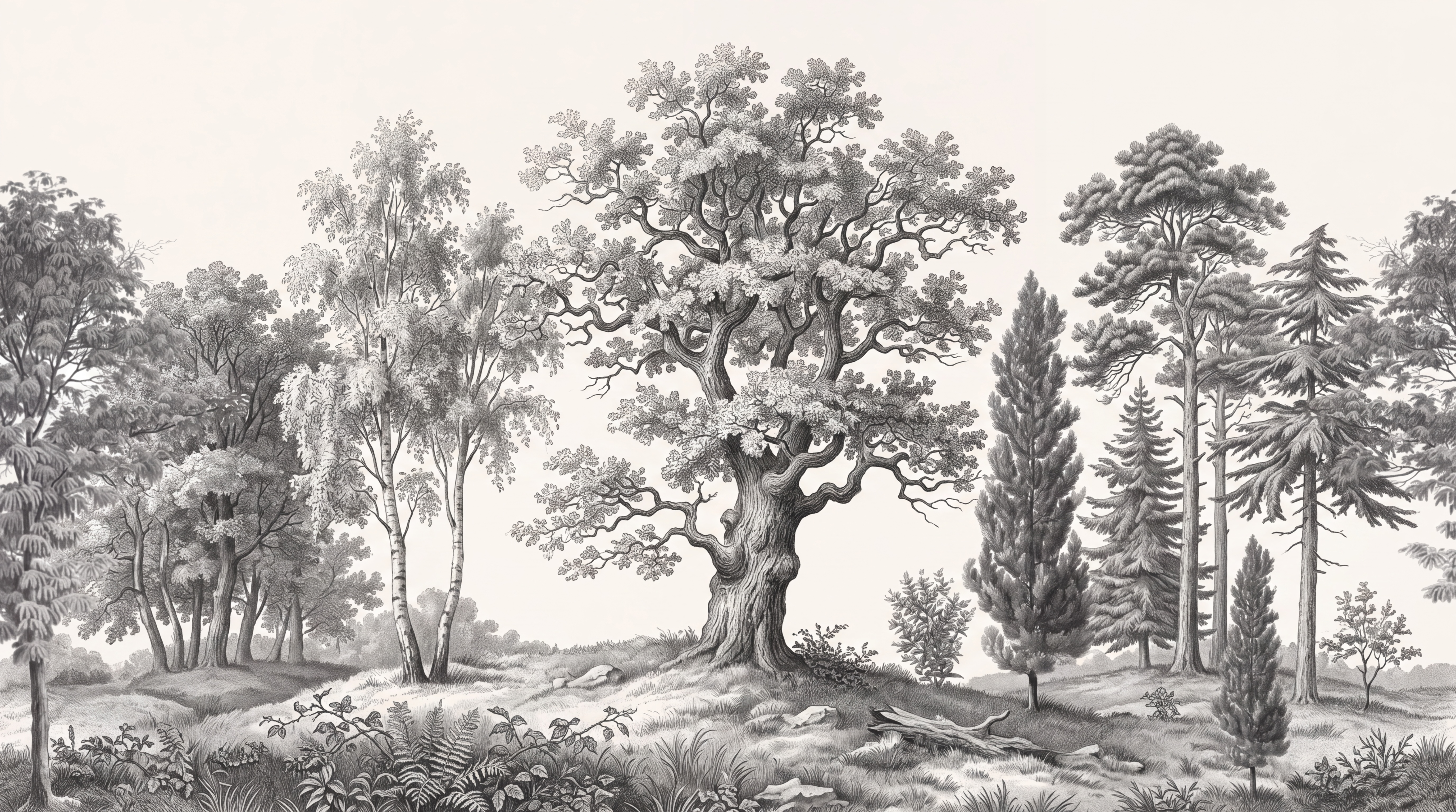 Grey Woodland Scenic Wallpaper Mural, Peel-and-stick Finish