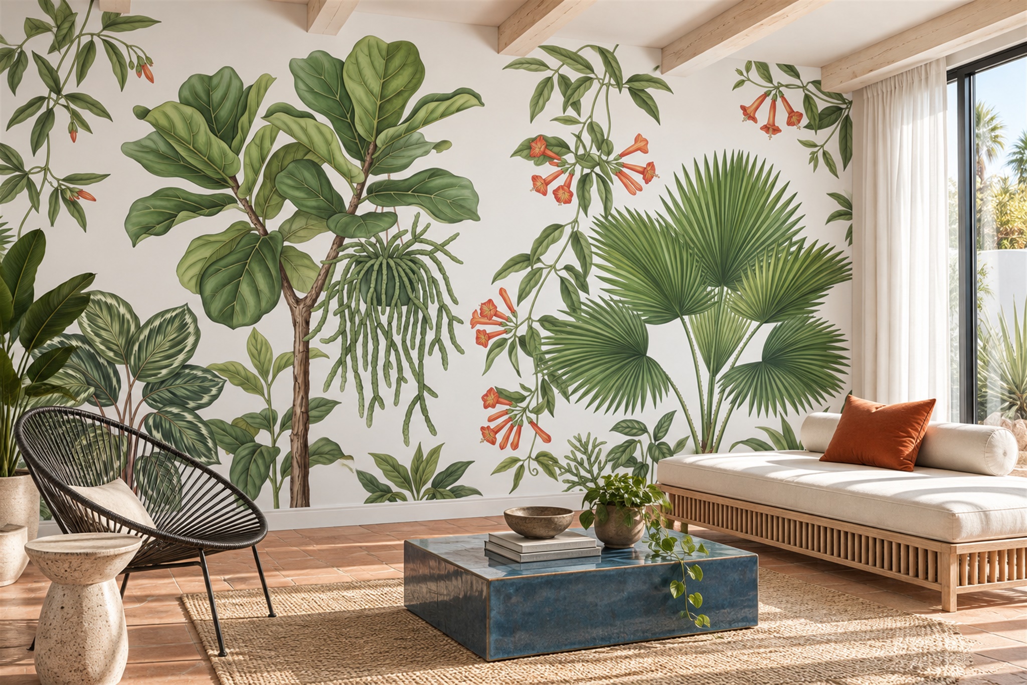 Green Leaf Botanical Wallpaper Mural Accent-wall-wallpaper-murals, Peel-and-stick Finish
