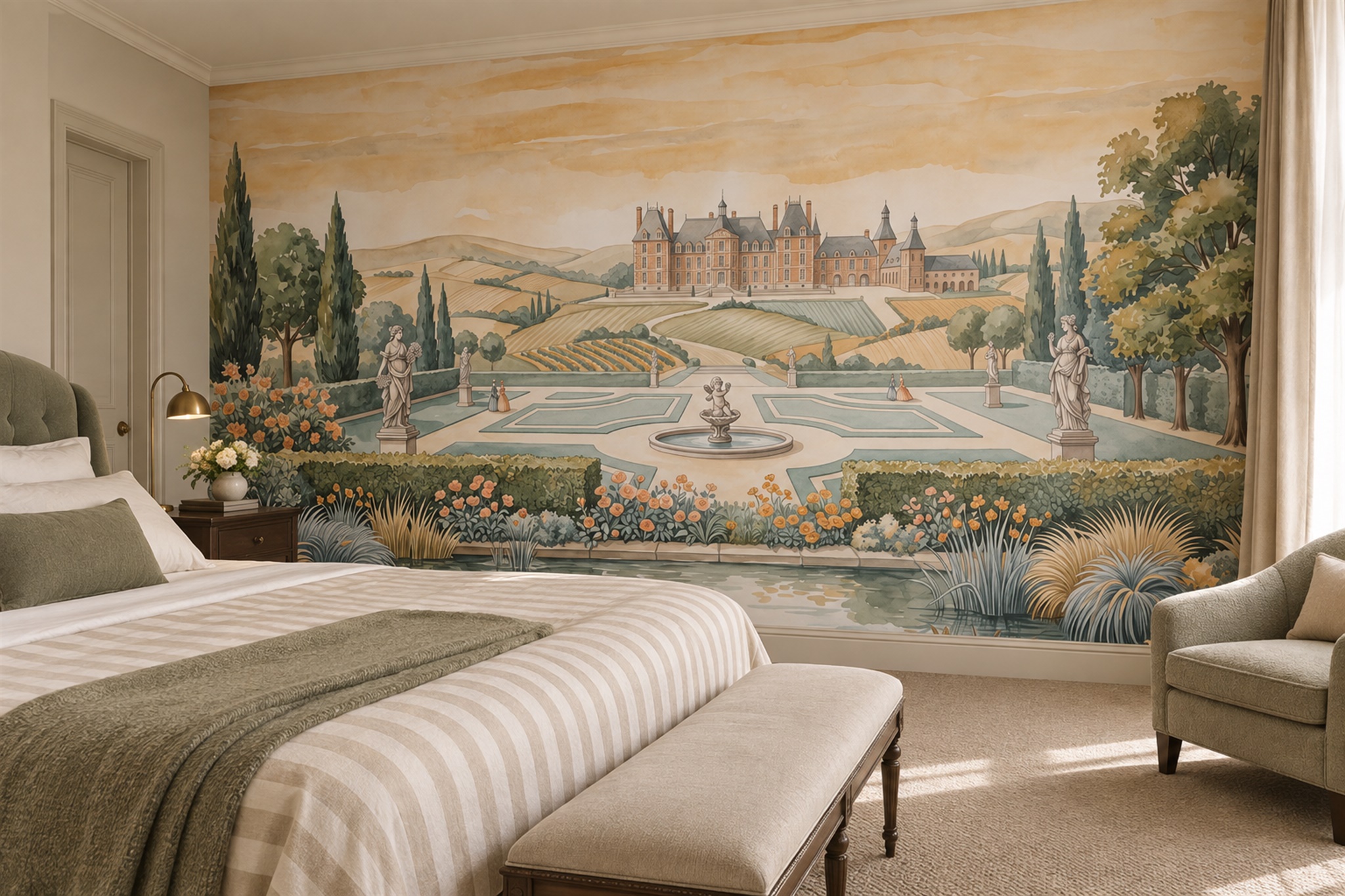 Gold Garden Scenic Decorative Wallpaper Mural Bedroom-wallpaper-murals, Peel-and-stick Finish
