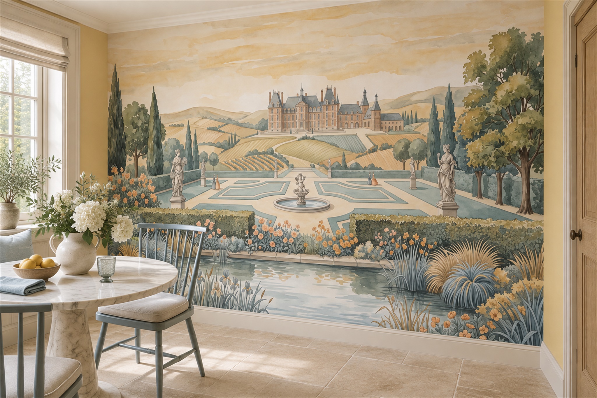 Gold Garden Scenic Decorative Wallpaper Mural Living-room-wallpaper-murals, Peel-and-stick Finish