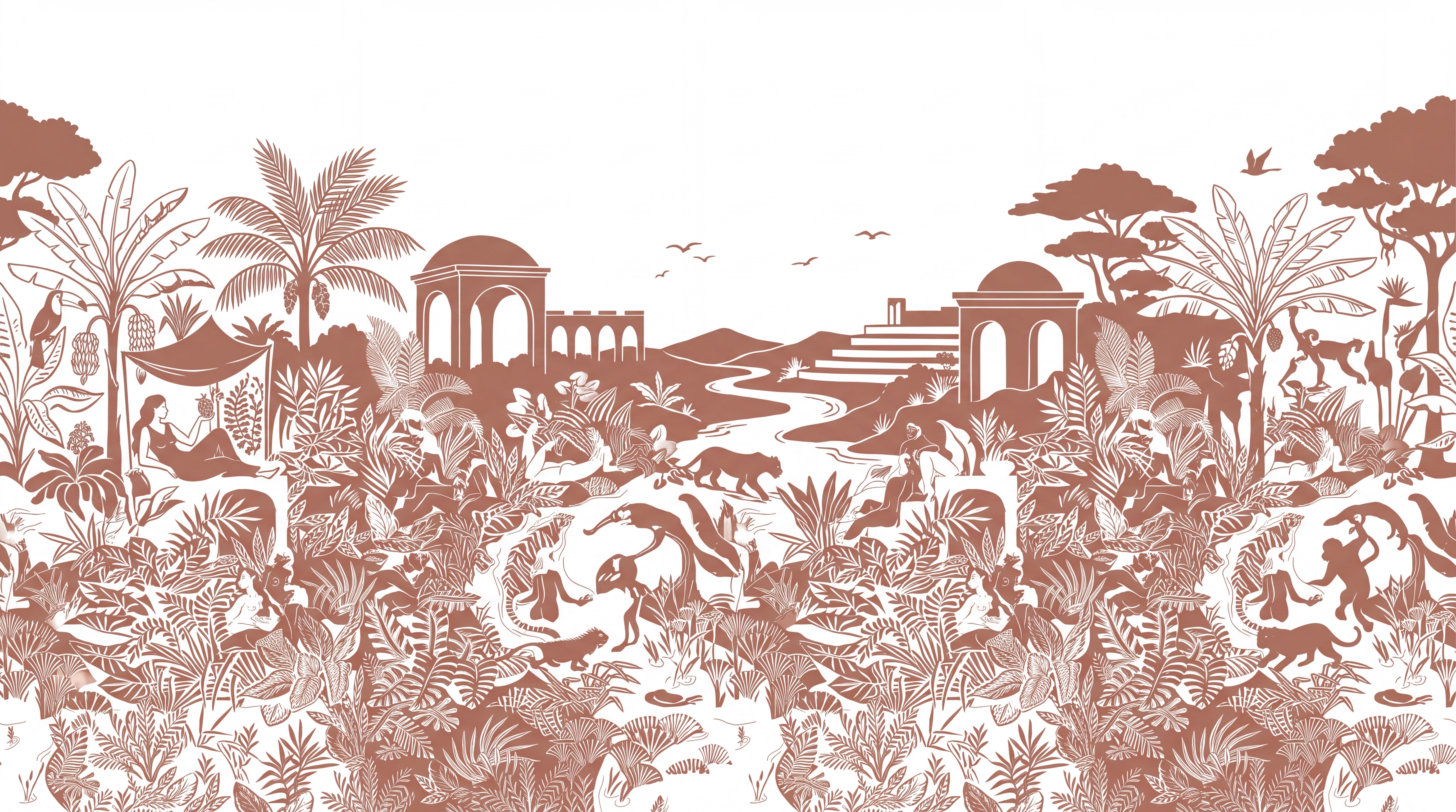 Clay Toile Artful Wallpaper Mural, Peel-and-stick Finish