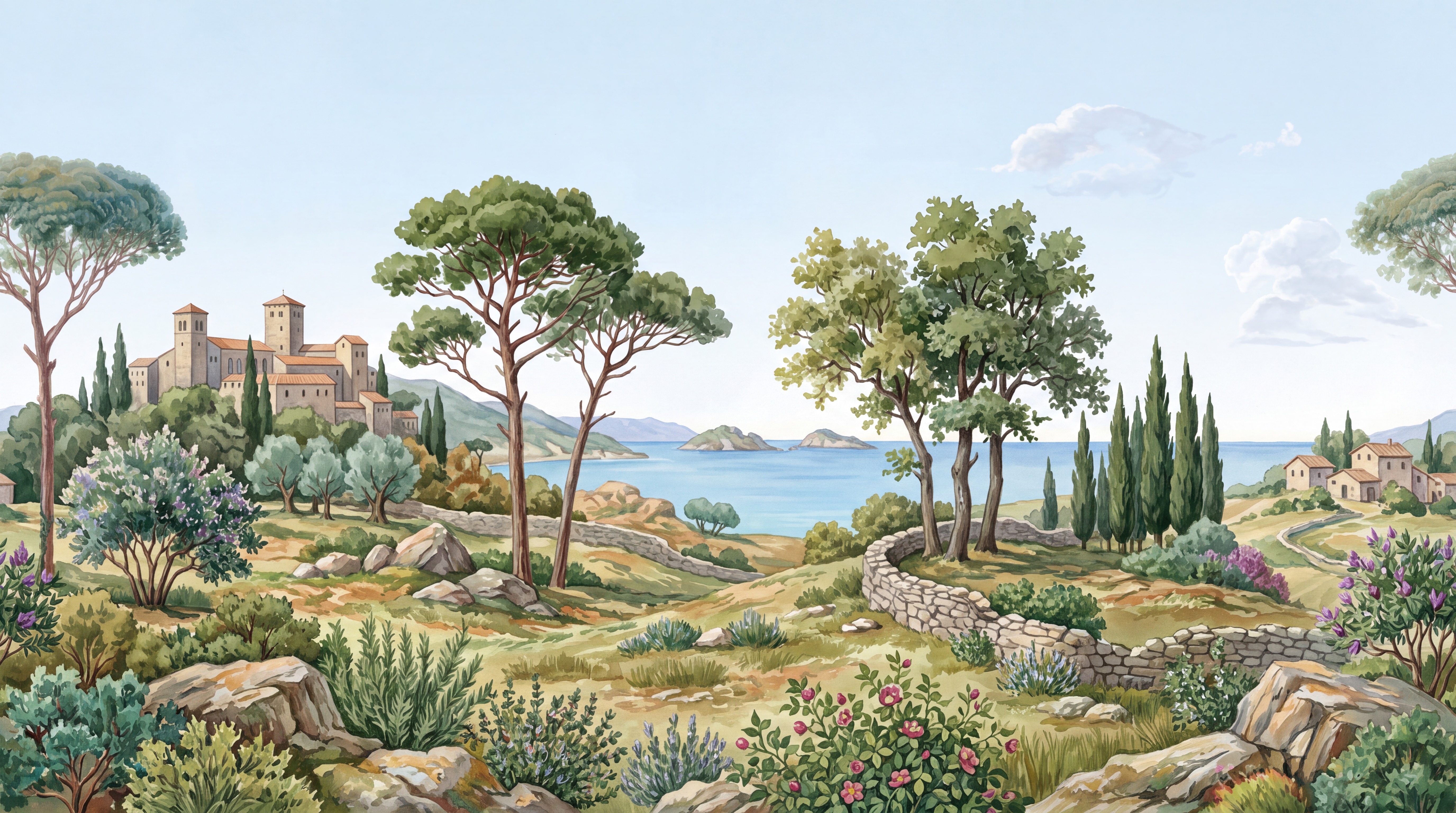 Green Coastal Scenic Wallpaper Mural, Peel-and-stick Finish