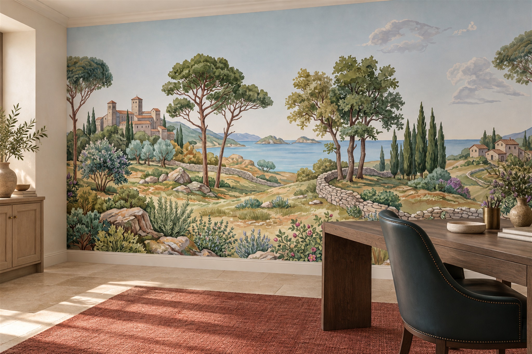 Green Coastal Scenic Wallpaper Mural Home-office-wallpaper-murals, Peel-and-stick Finish