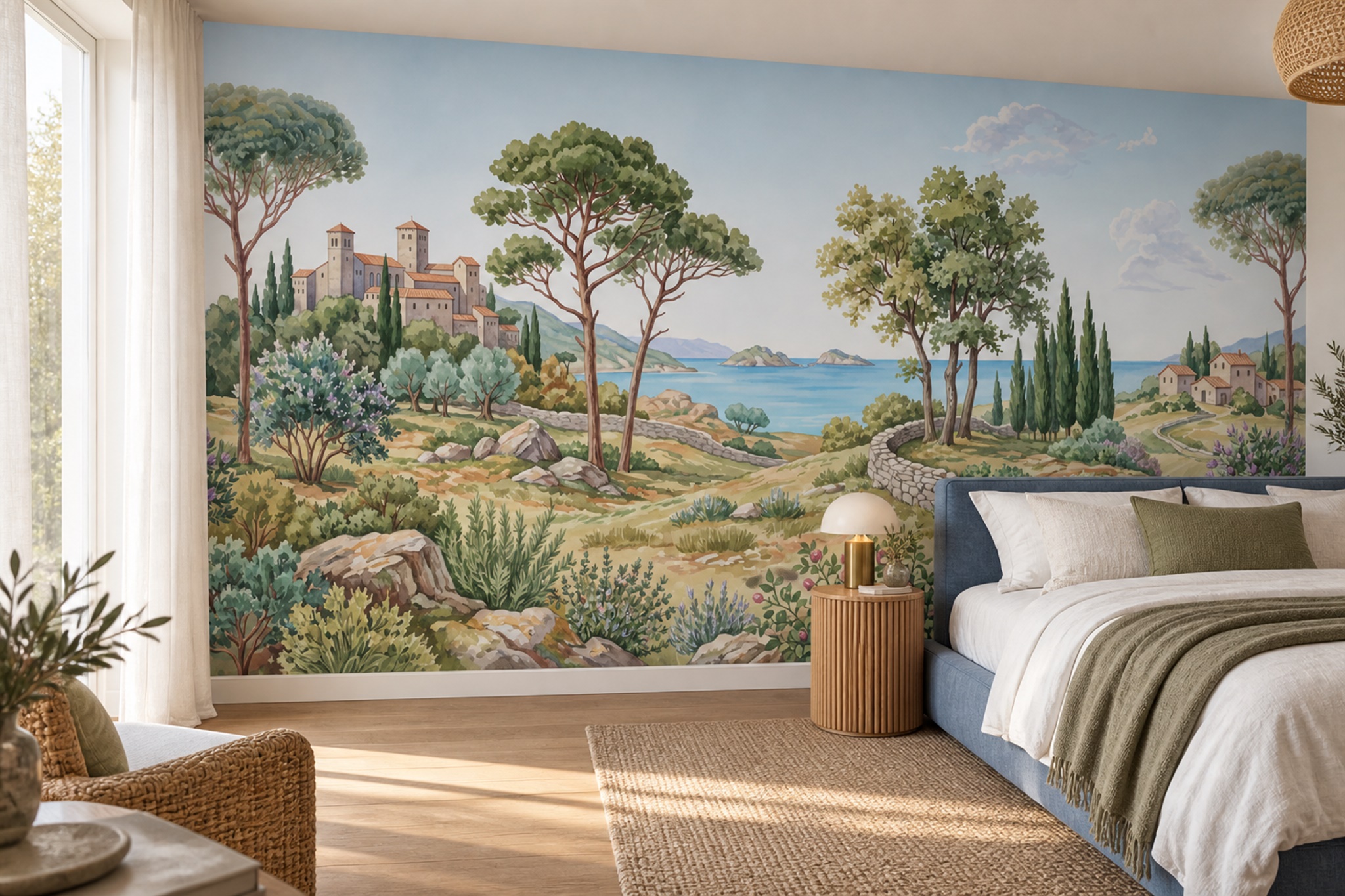 Green Coastal Scenic Wallpaper Mural Home-office-wallpaper-murals, Peel-and-stick Finish