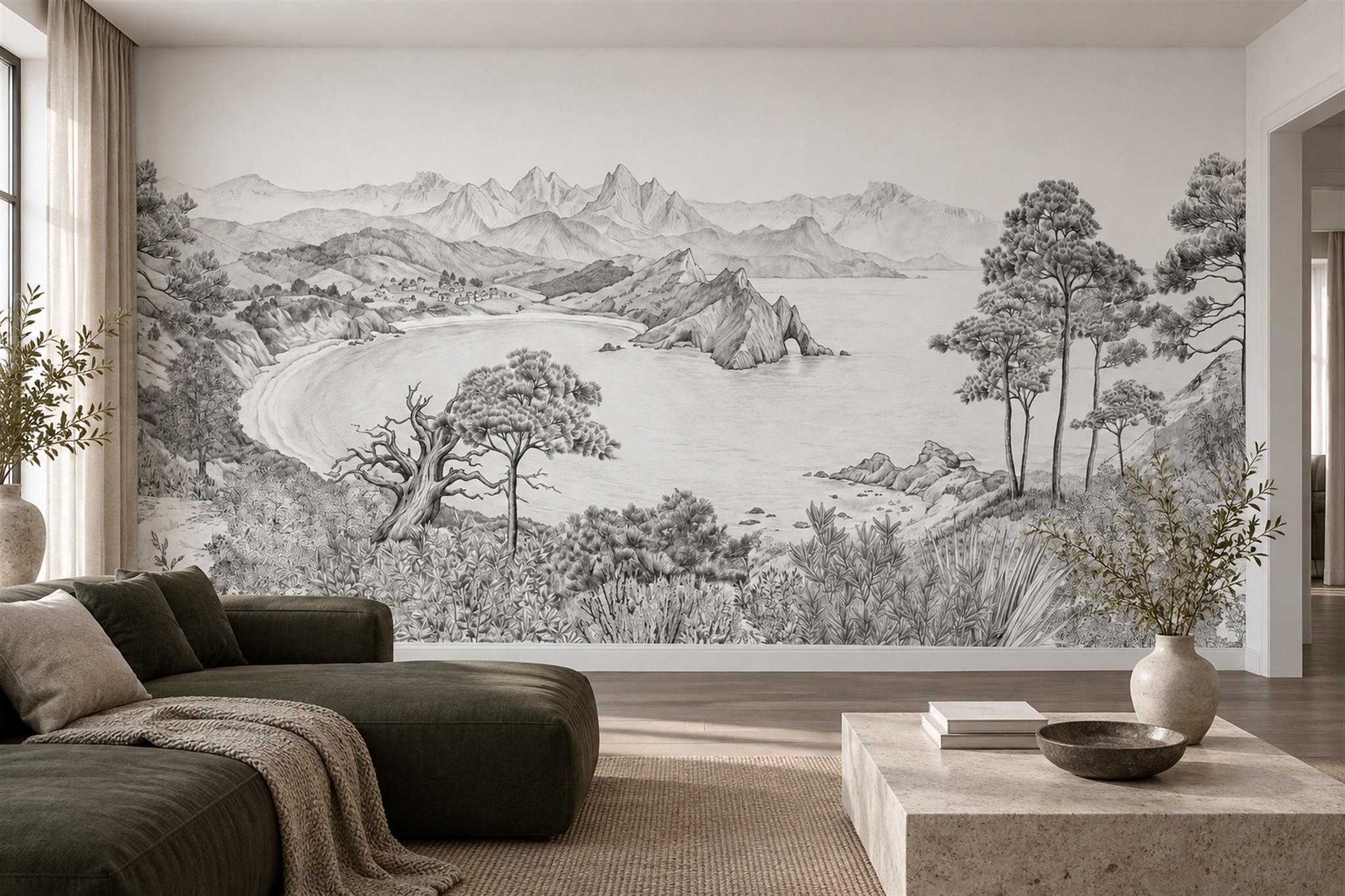 Grey Pattern Decorative Organic Wallpaper Mural Living-room-wallpaper-murals, Peel-and-stick Finish