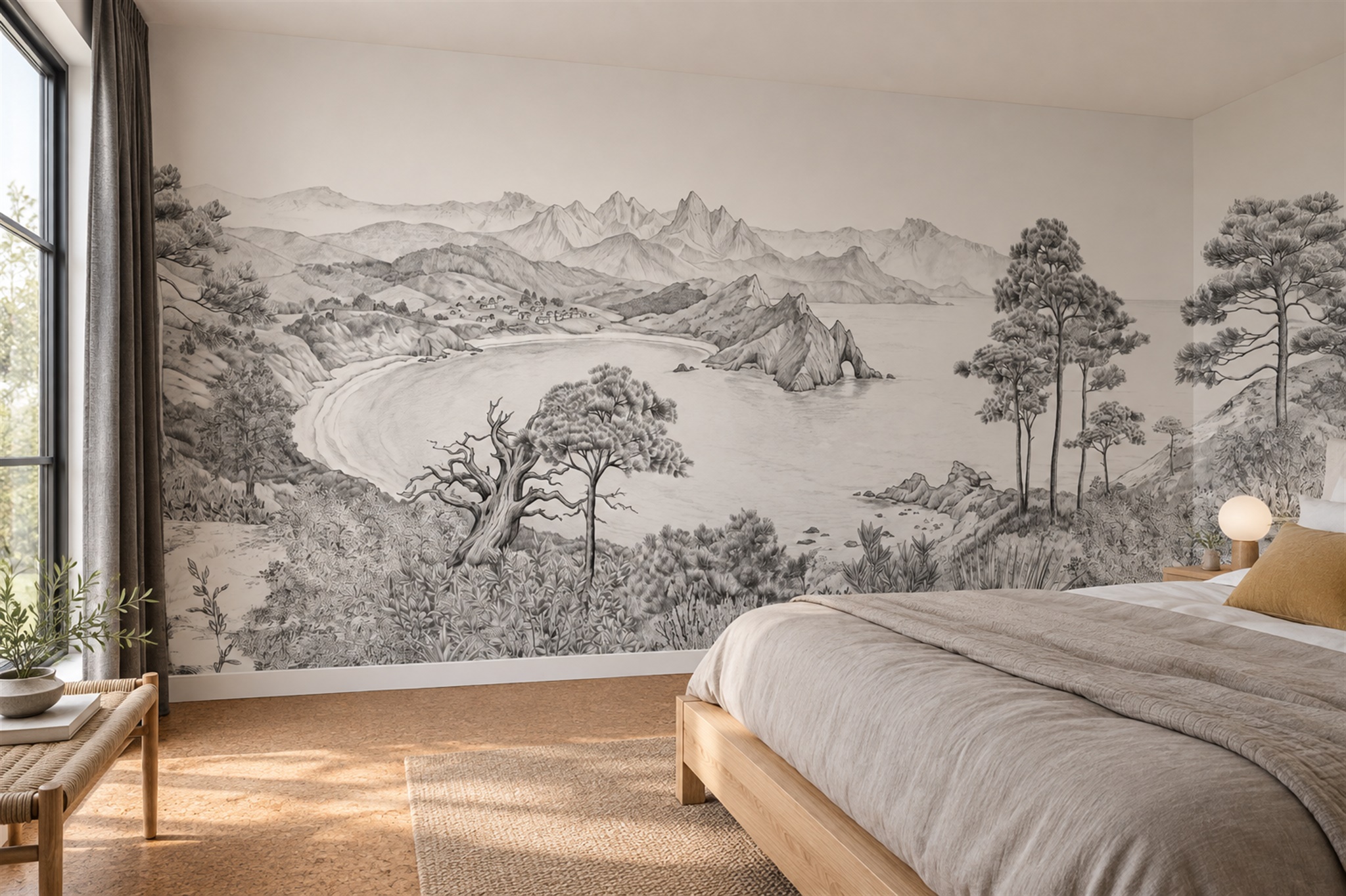 Grey Pattern Decorative Organic Wallpaper Mural Living-room-wallpaper-murals, Peel-and-stick Finish