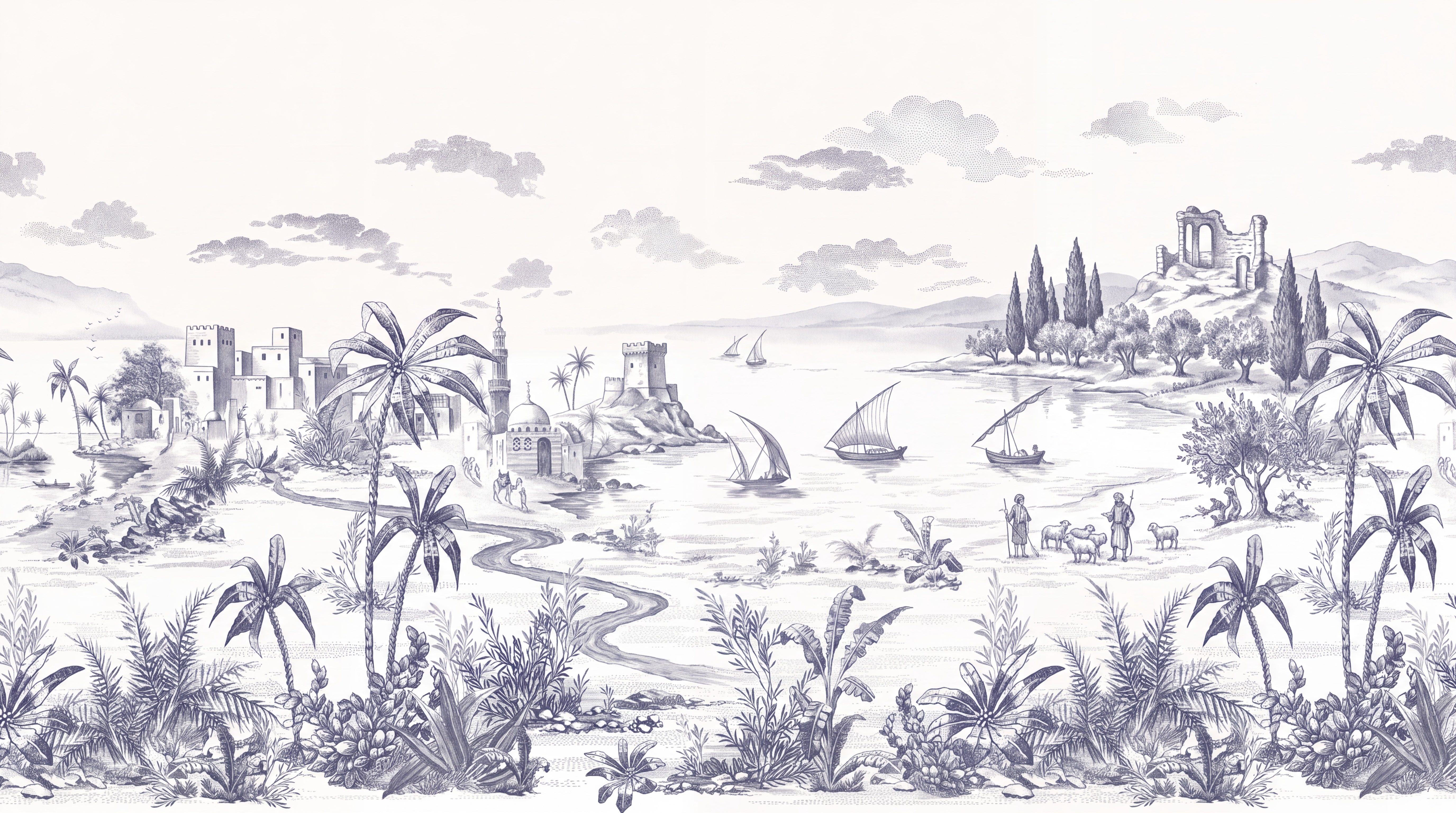 Lilac Toile Artful Wallpaper Mural, Peel-and-stick Finish