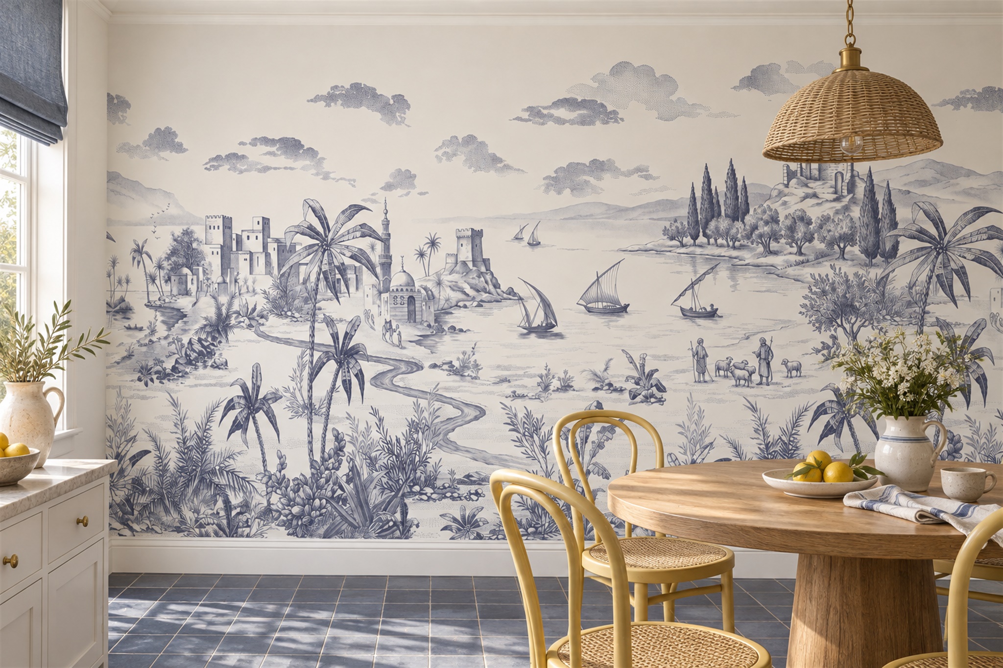 Lilac Toile Artful Wallpaper Mural Hallway-wallpaper-murals, Peel-and-stick Finish
