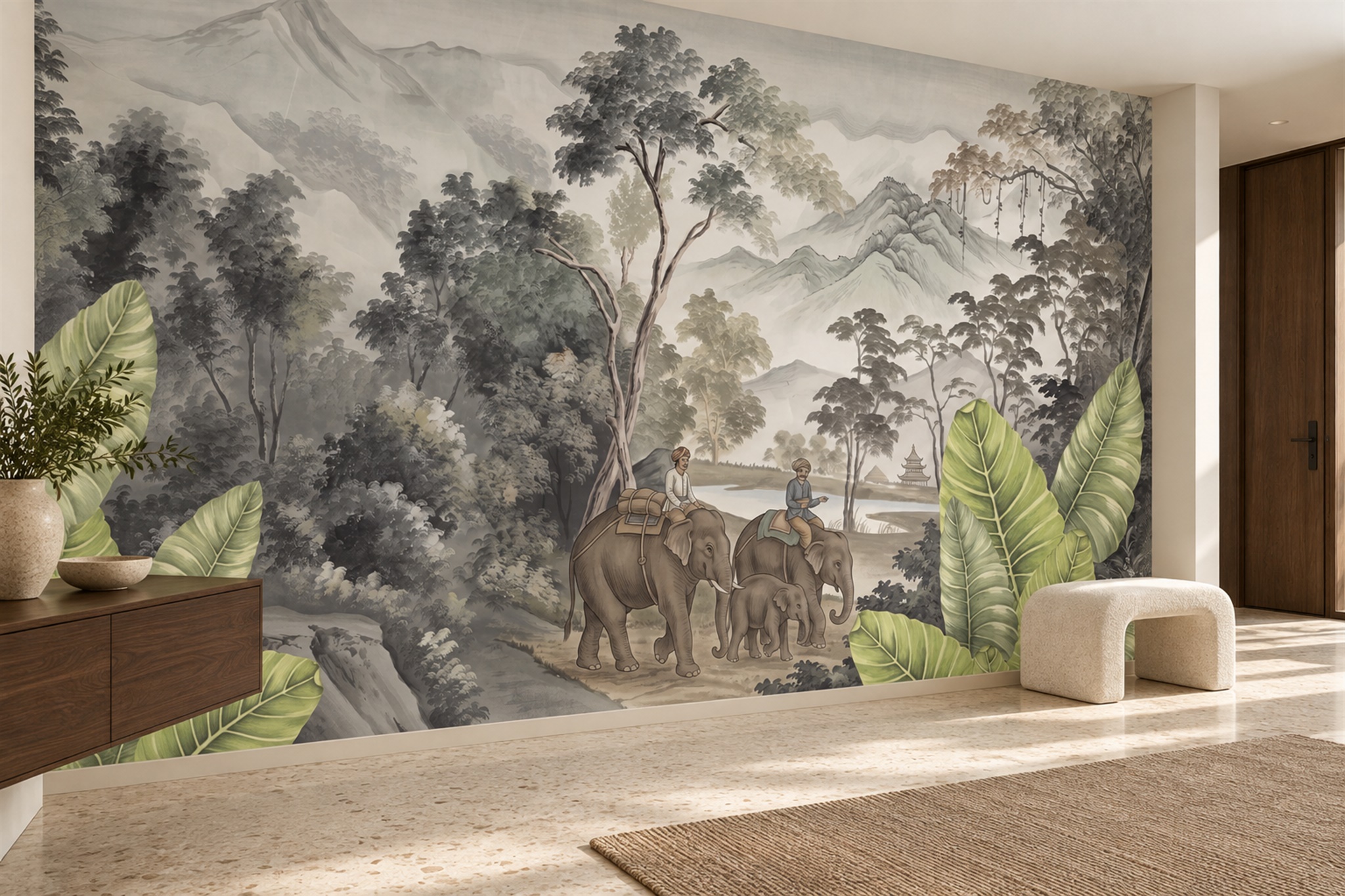 Grey Pattern Decorative Atmospheric Wallpaper Mural Entryway-wallpaper-murals, Peel-and-stick Finish