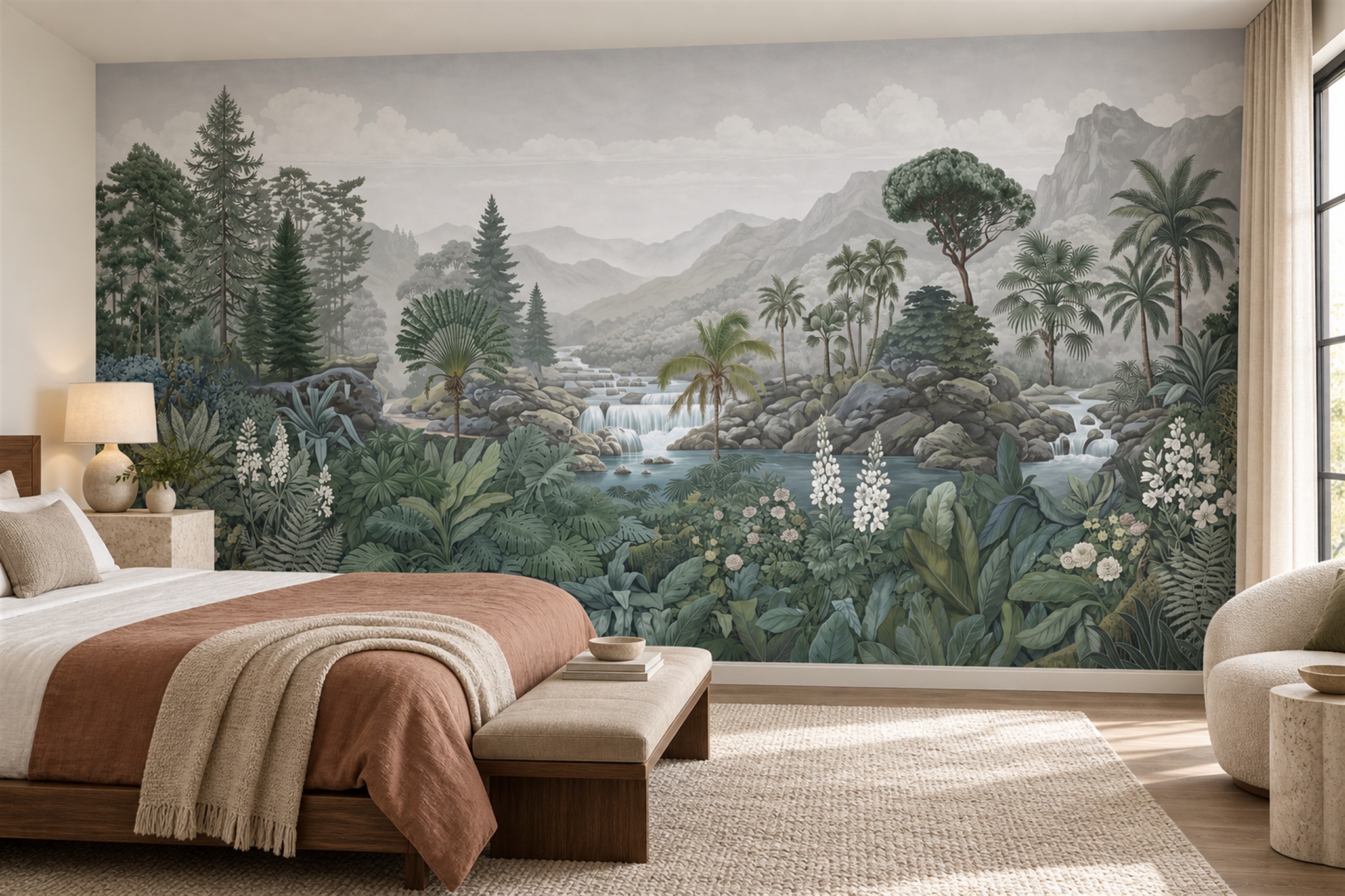 Sage Valley Scenic Decorative Wallpaper Mural Bedroom-wallpaper-murals, Peel-and-stick Finish