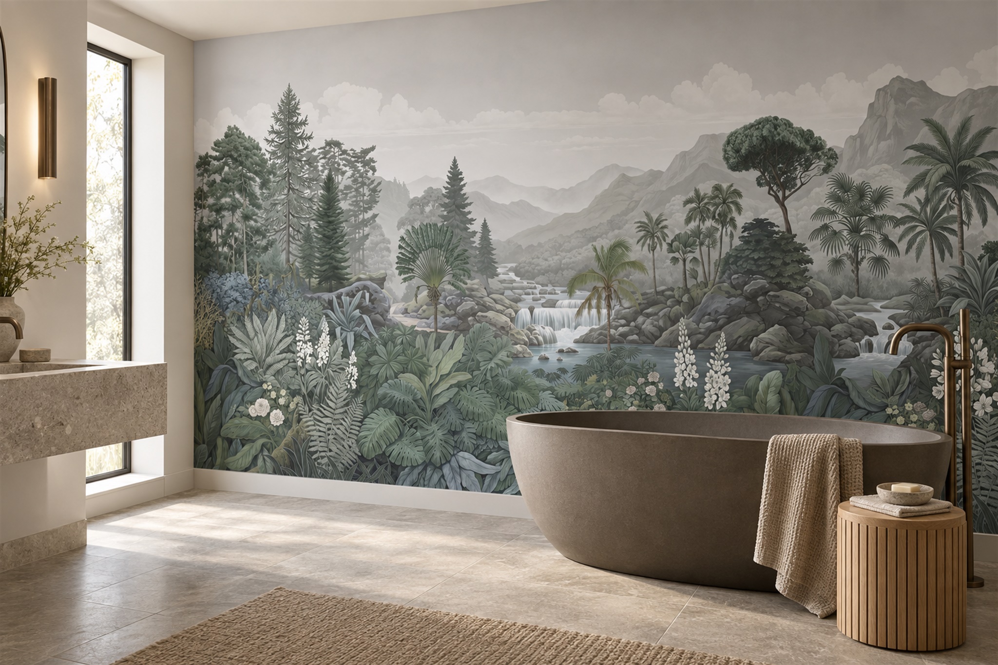 Sage Valley Scenic Decorative Wallpaper Mural Bathroom-wallpaper-murals, Peel-and-stick Finish