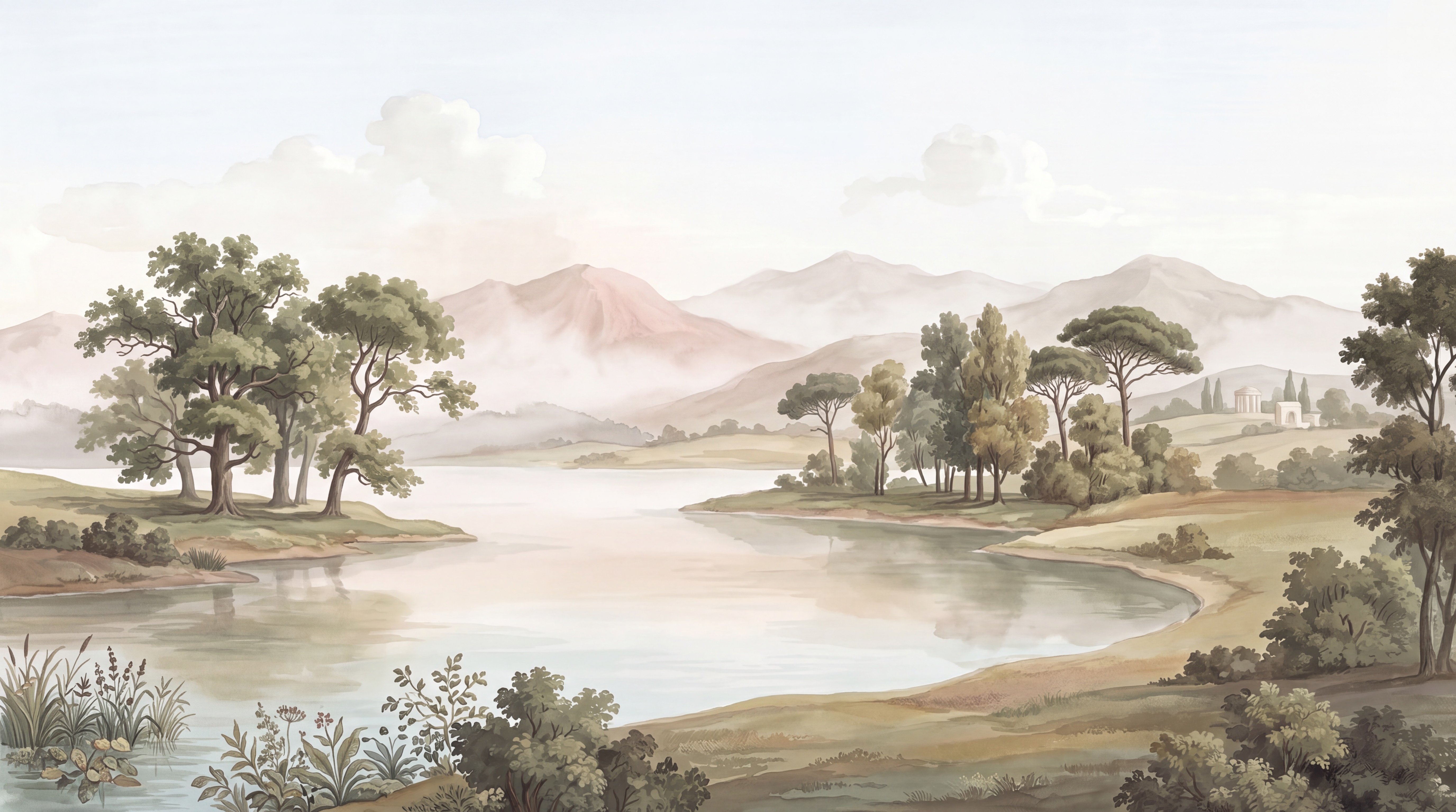 Beige Lake Scenic Wallpaper Mural, Peel-and-stick Finish