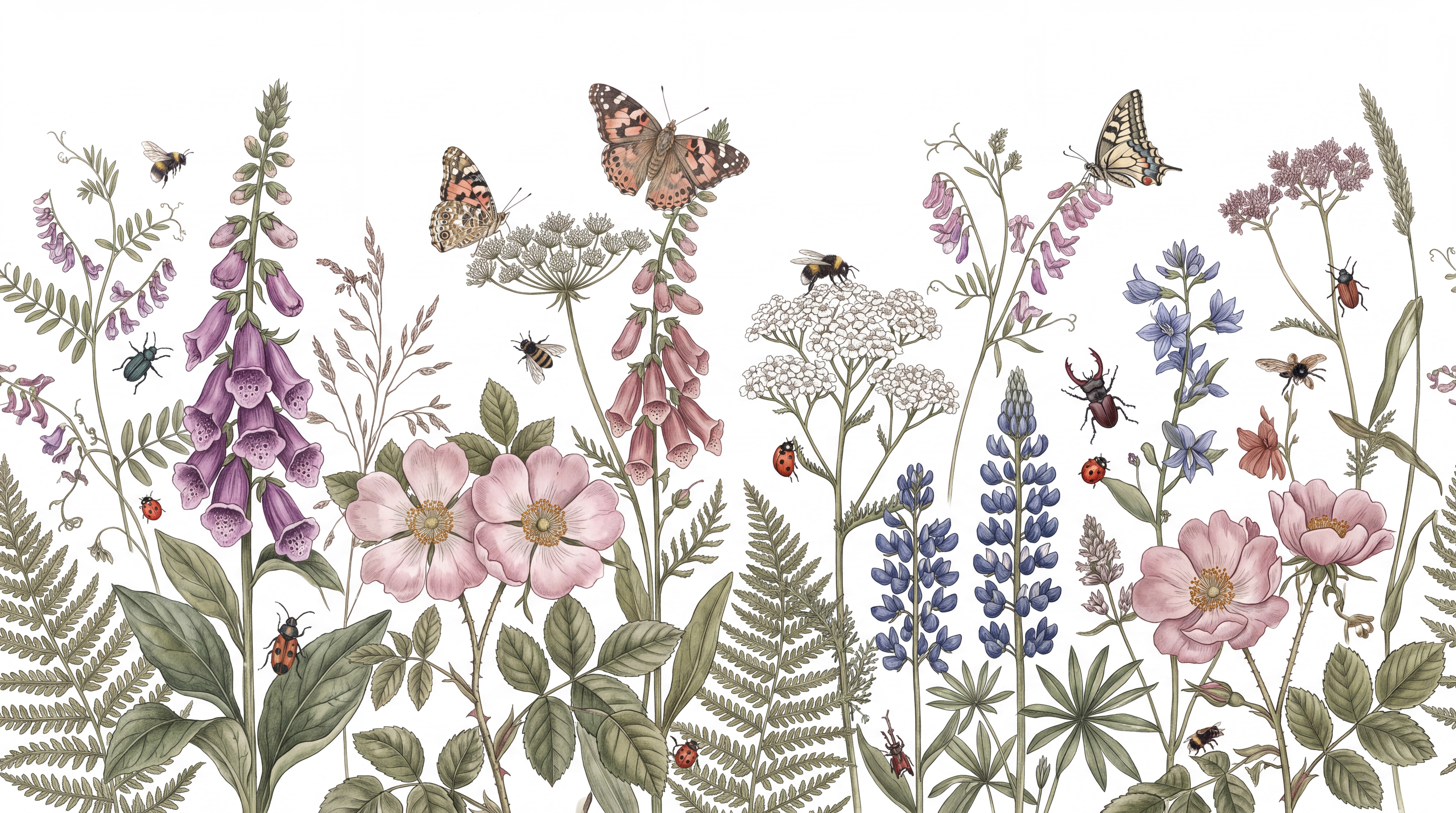 Pink Meadow Scenic Wallpaper Mural, Peel-and-stick Finish
